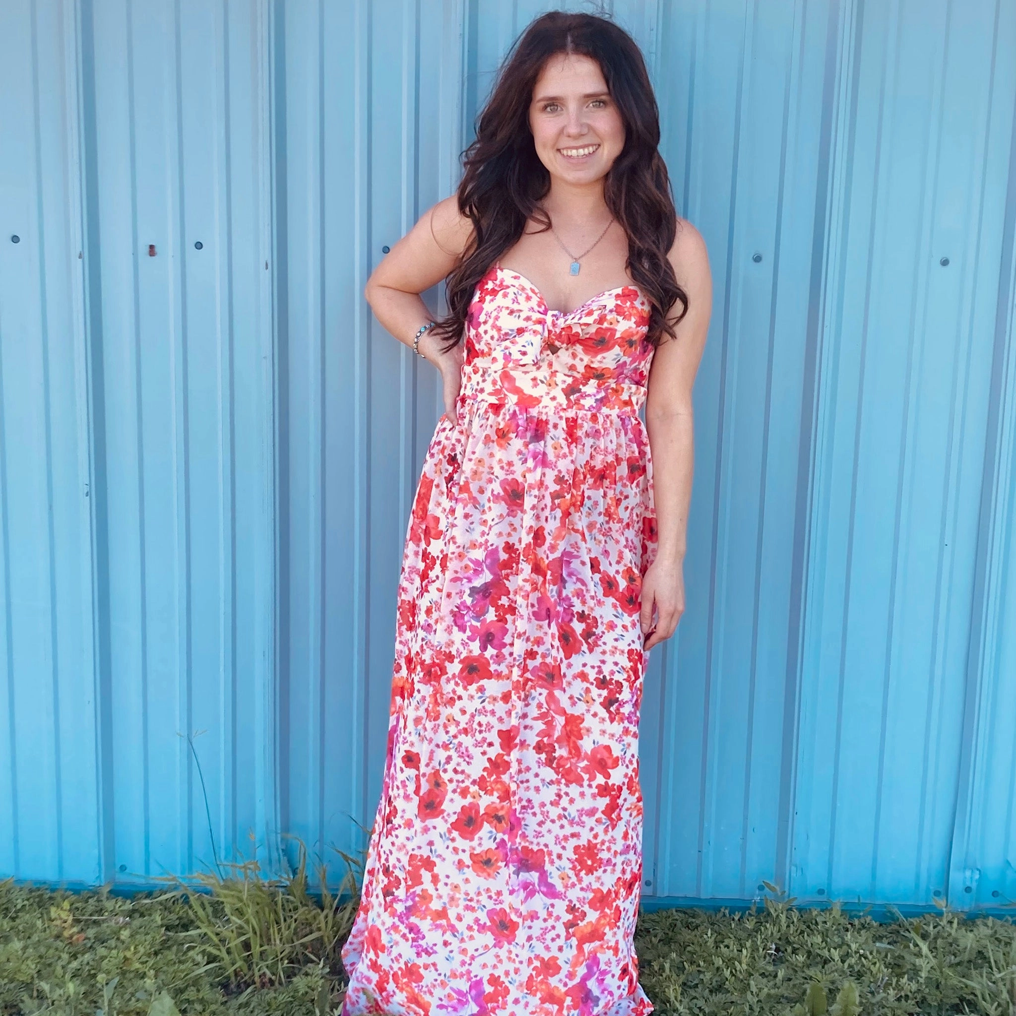 Pretty Follies Women's Red Floral Sleeveless Dress Open Design Dry-Clean-Only