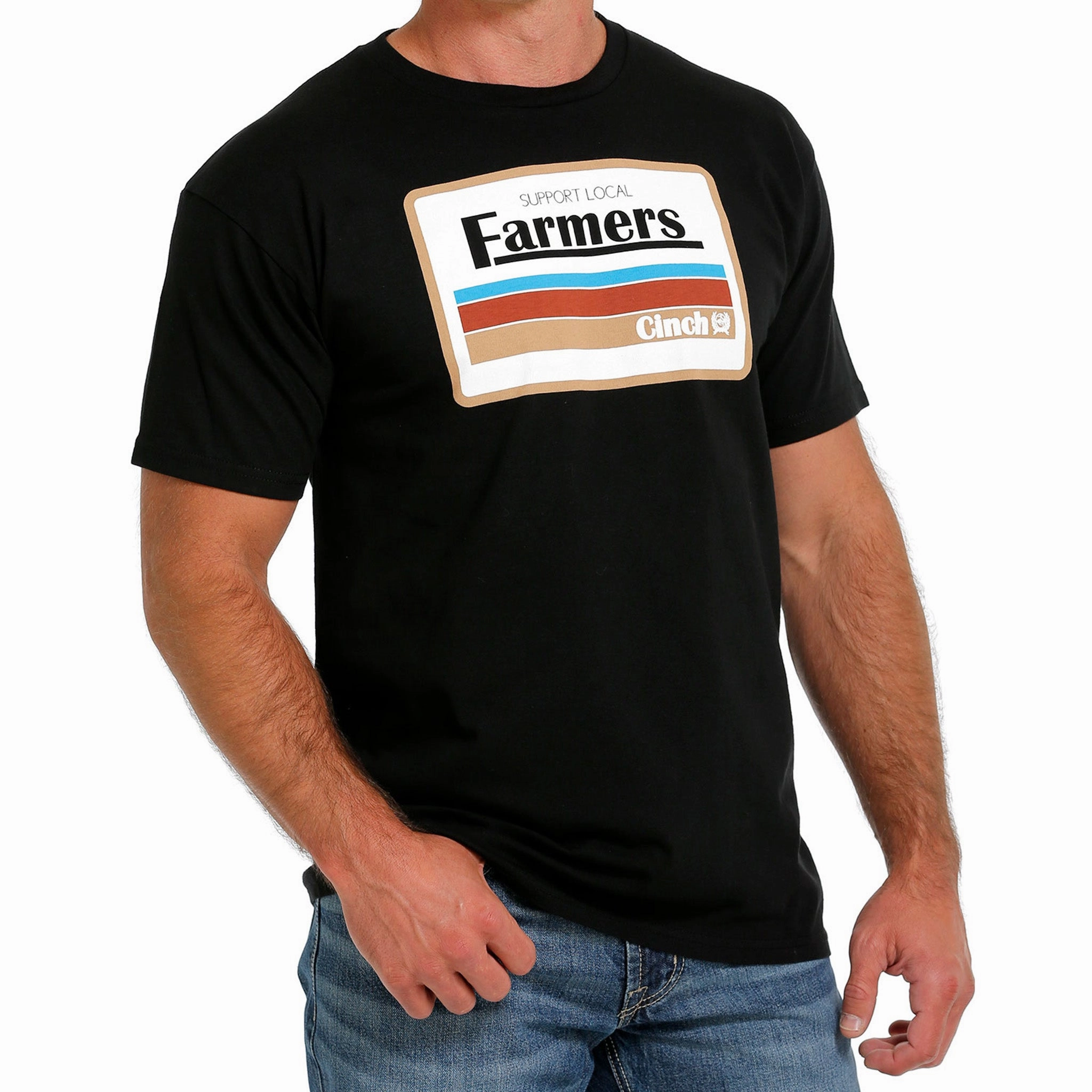 Cinch Men's Black Support Farmer T-Shirt Chilly Weather Wear Casual Vibe