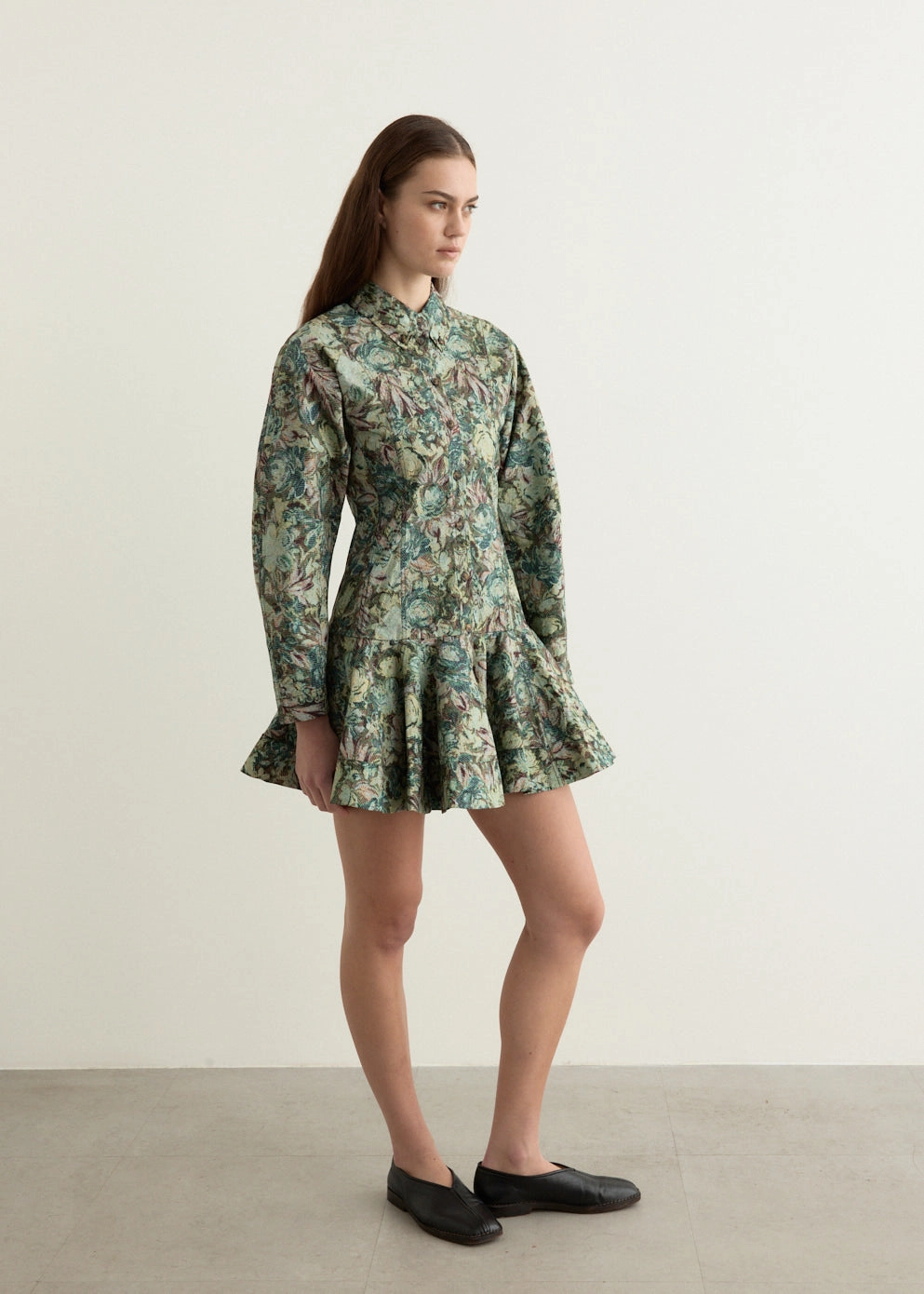 Style Base Fitted Look Printed Stretch Cotton Buttoned Mini Dress