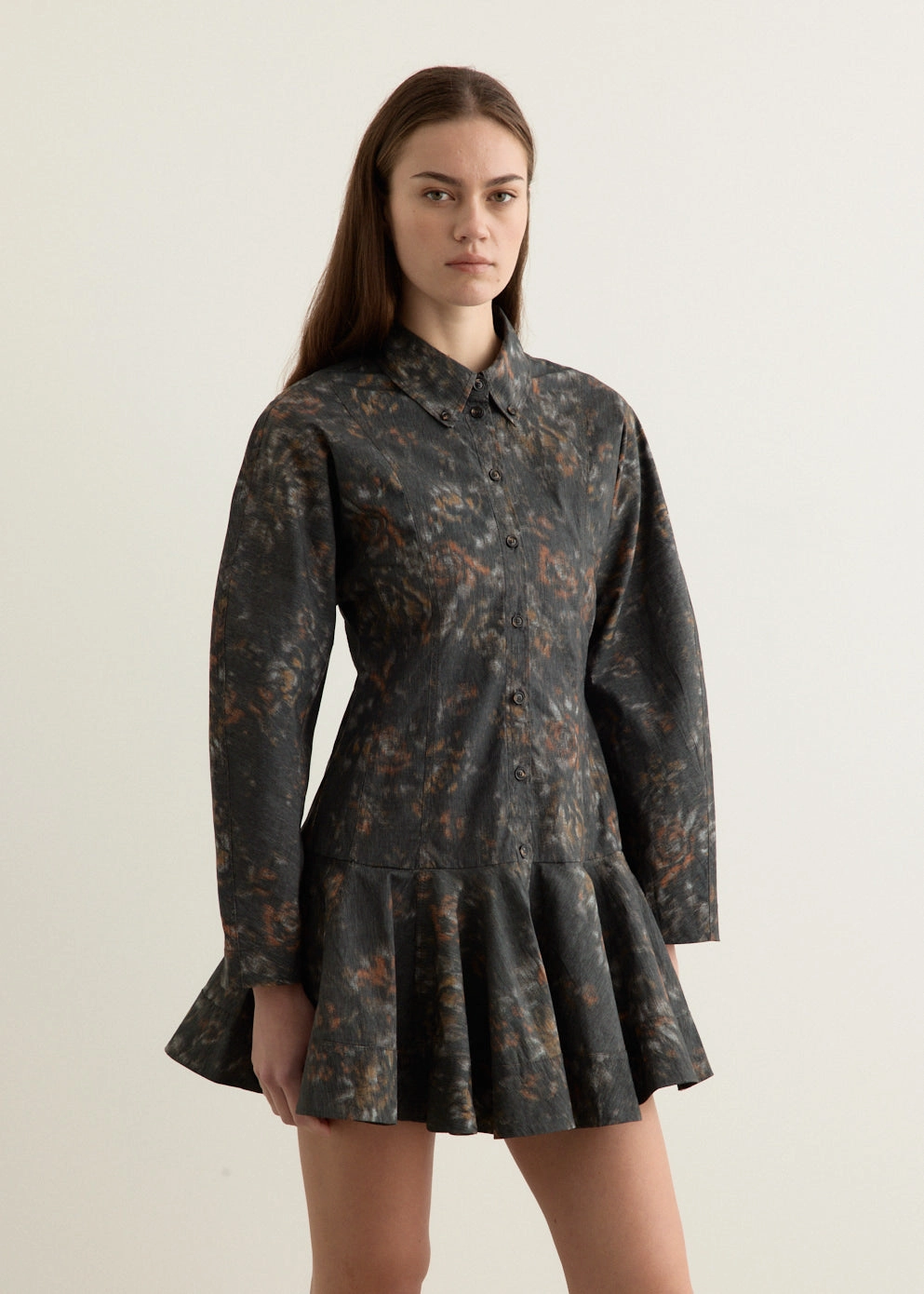 Chill Style Printed Stretch Cotton Buttoned Mini Dress