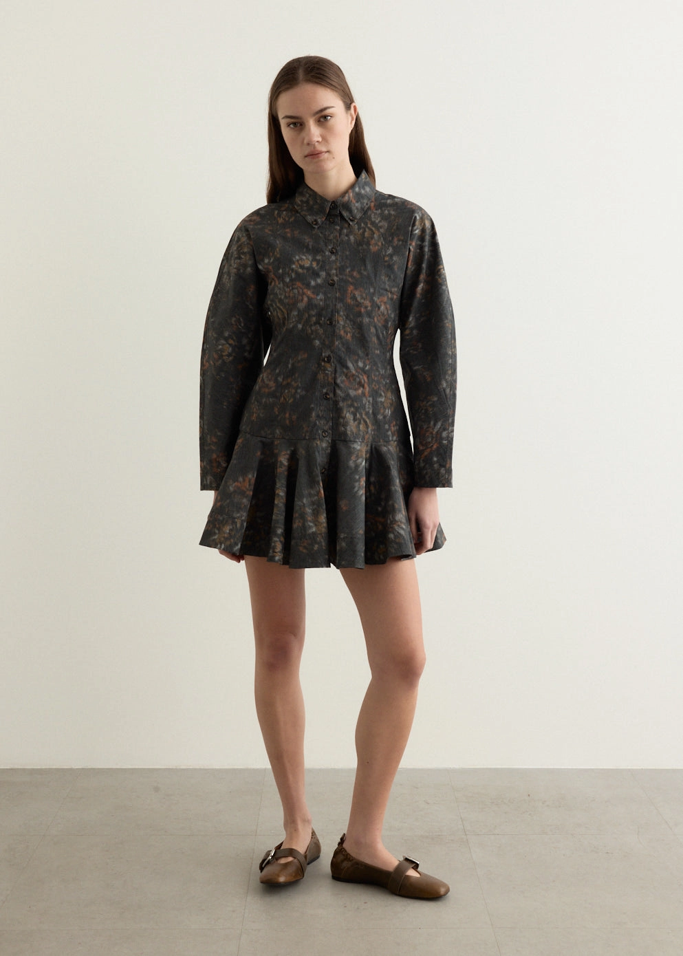 Urban Fit Soft Presence Printed Stretch Cotton Buttoned Mini Dress