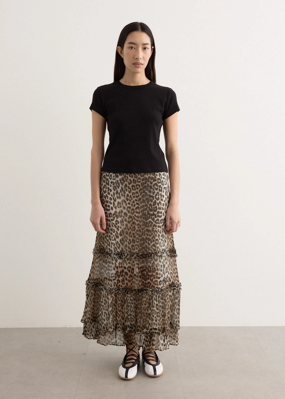 Printed Viscose Chiffon Long Ruffle Skirt Breezy Mood