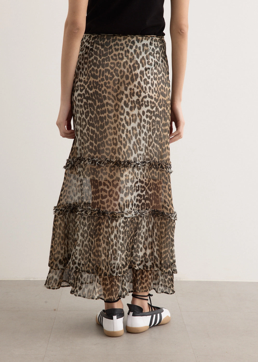 Mix Culture Printed Viscose Chiffon Long Ruffle Skirt