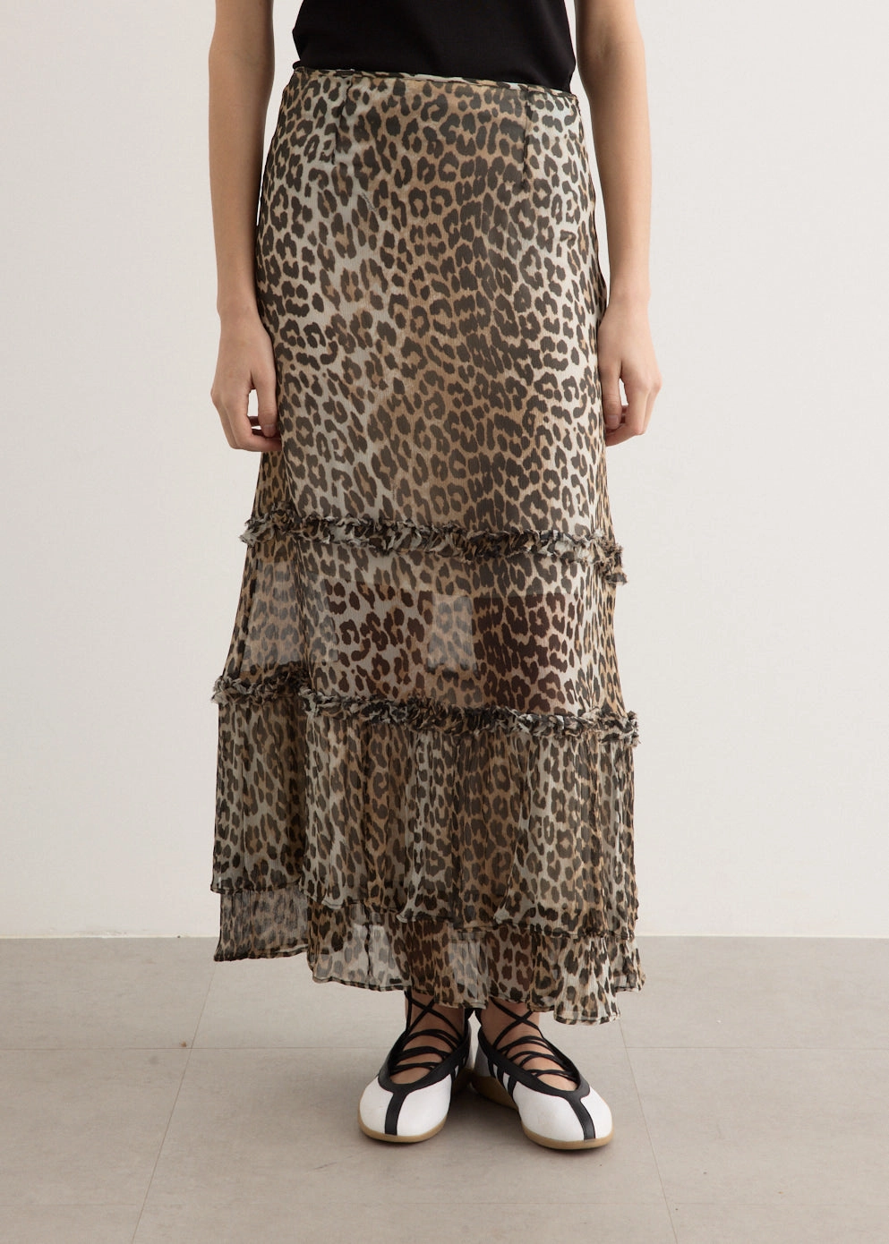 Printed Viscose Chiffon Long Ruffle Skirt Knitted Fabric Polished Cut