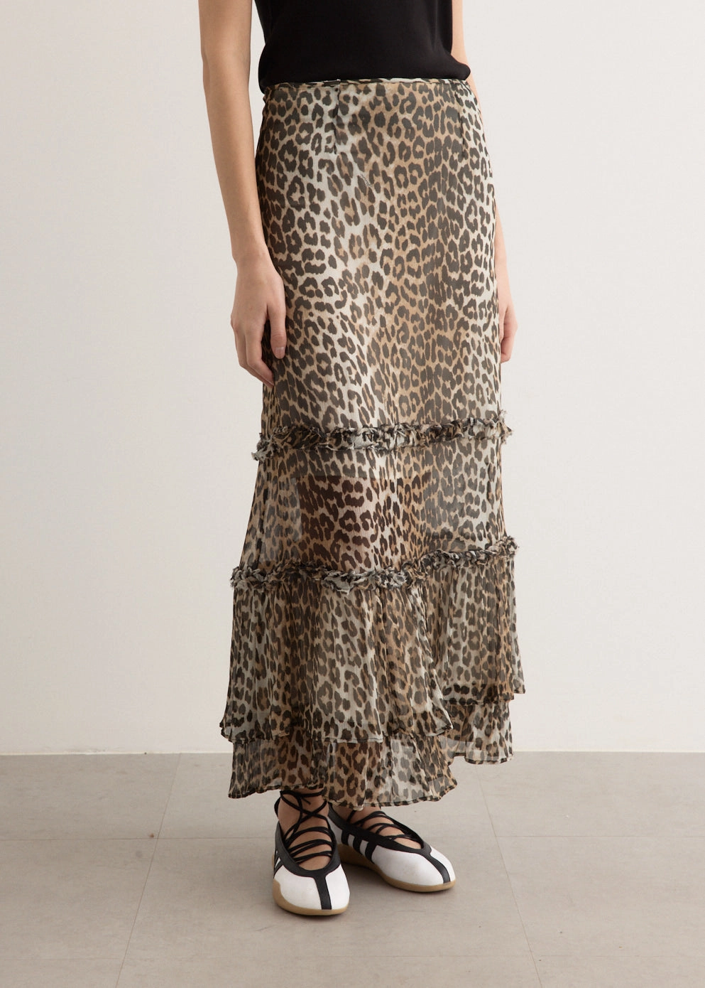 Chill Tones Wedding guest Printed Viscose Chiffon Long Ruffle Skirt