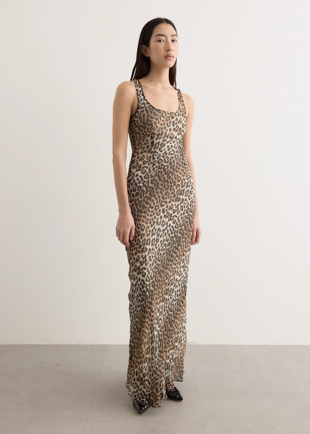 Basic Shape Pastel Sky Printed Viscose Chiffon Maxi Dress