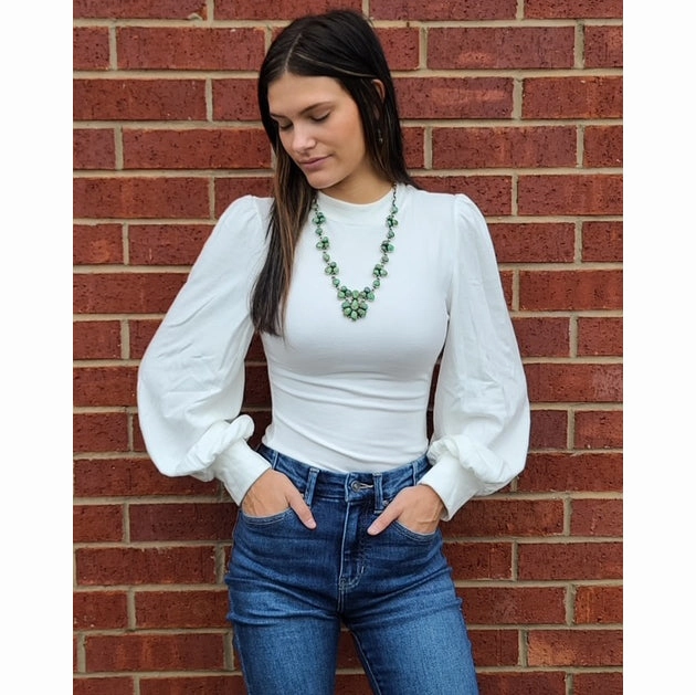 ZeroWaste Construction Puff Sleeve Body Suit - Available in Black, Off White, & Wine