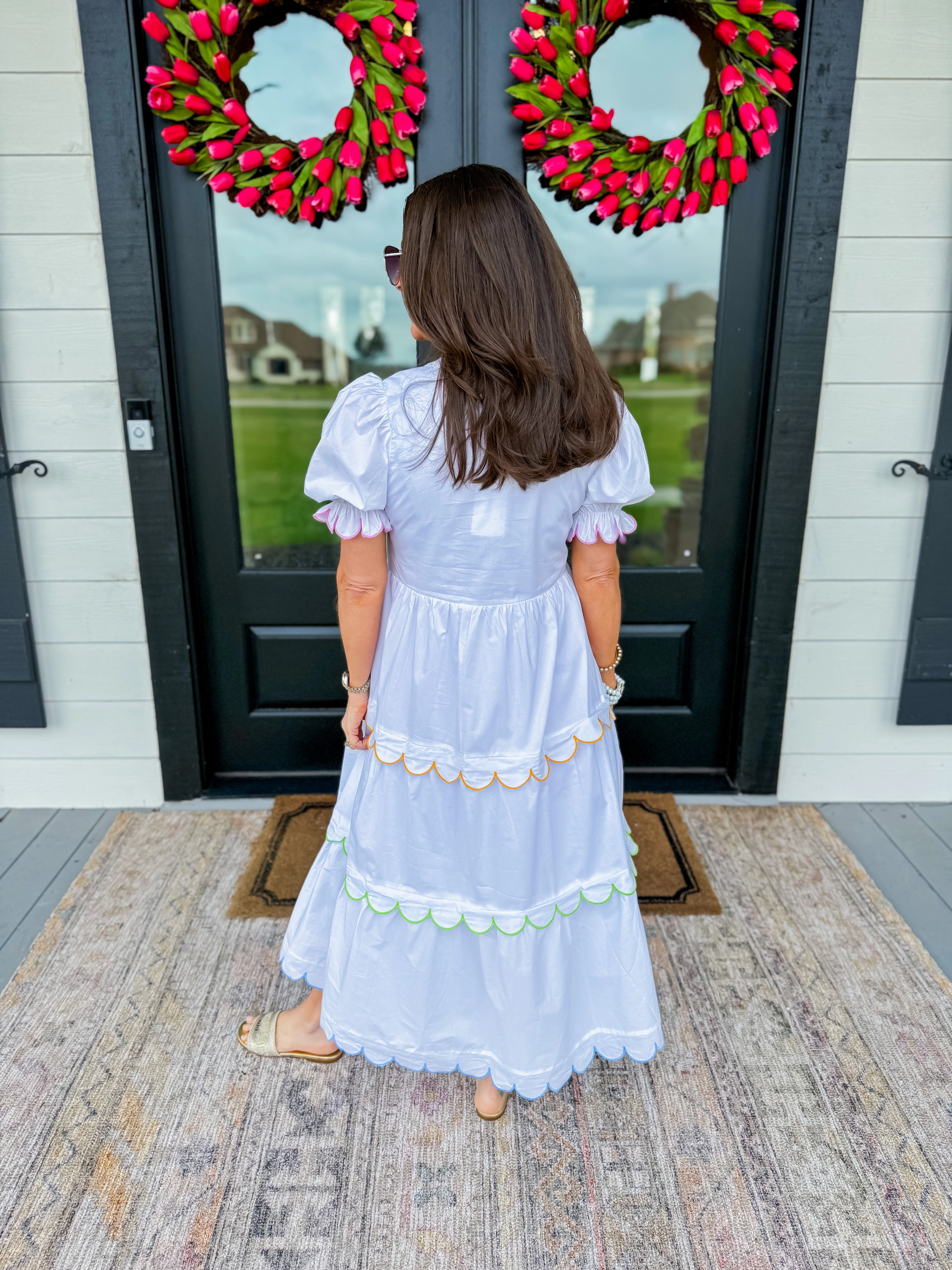 Puffy Short Sleeve Midi Dress Minimal Tone