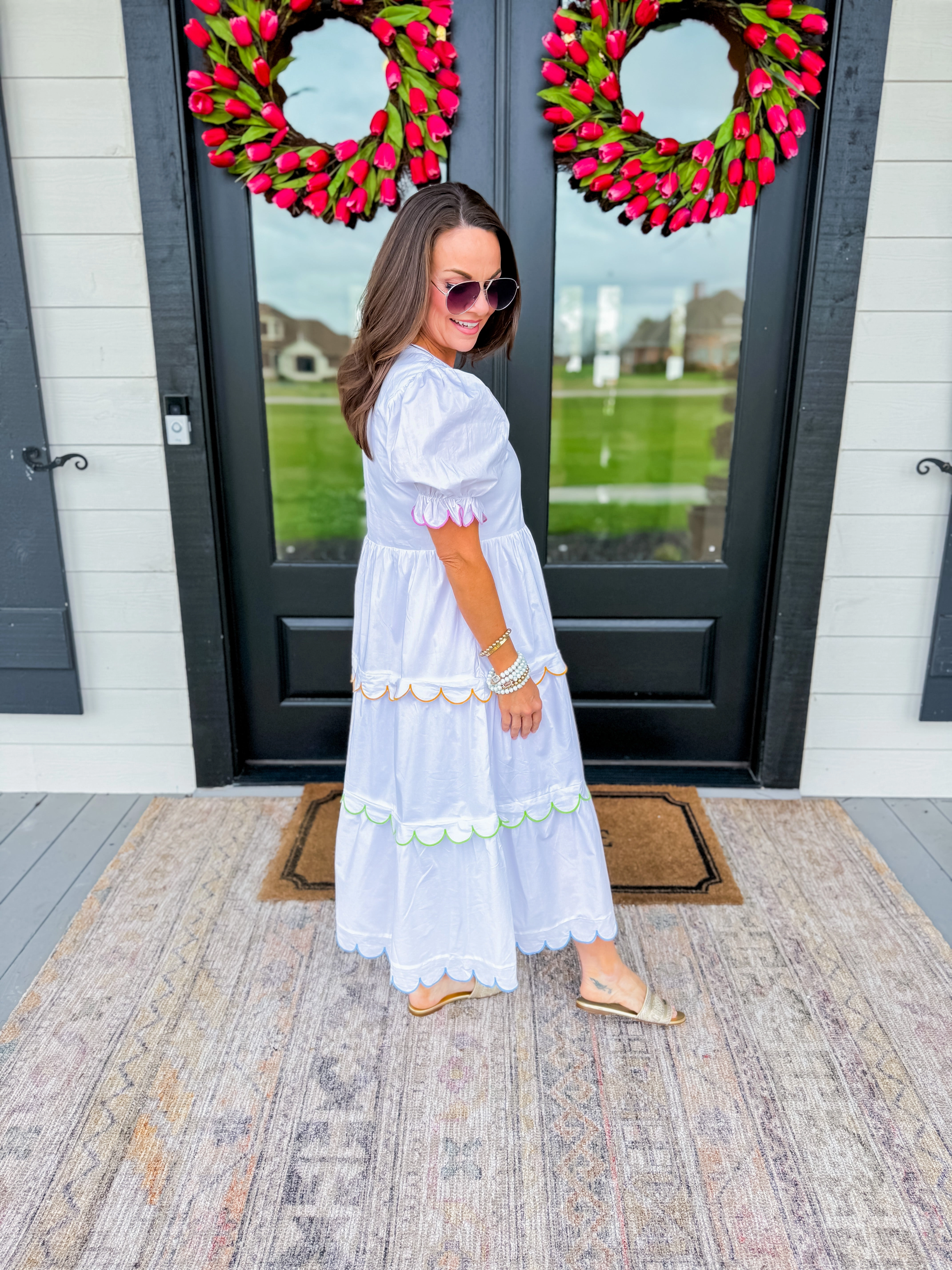 Soft Cut Boxy-Style Puffy Short Sleeve Midi Dress