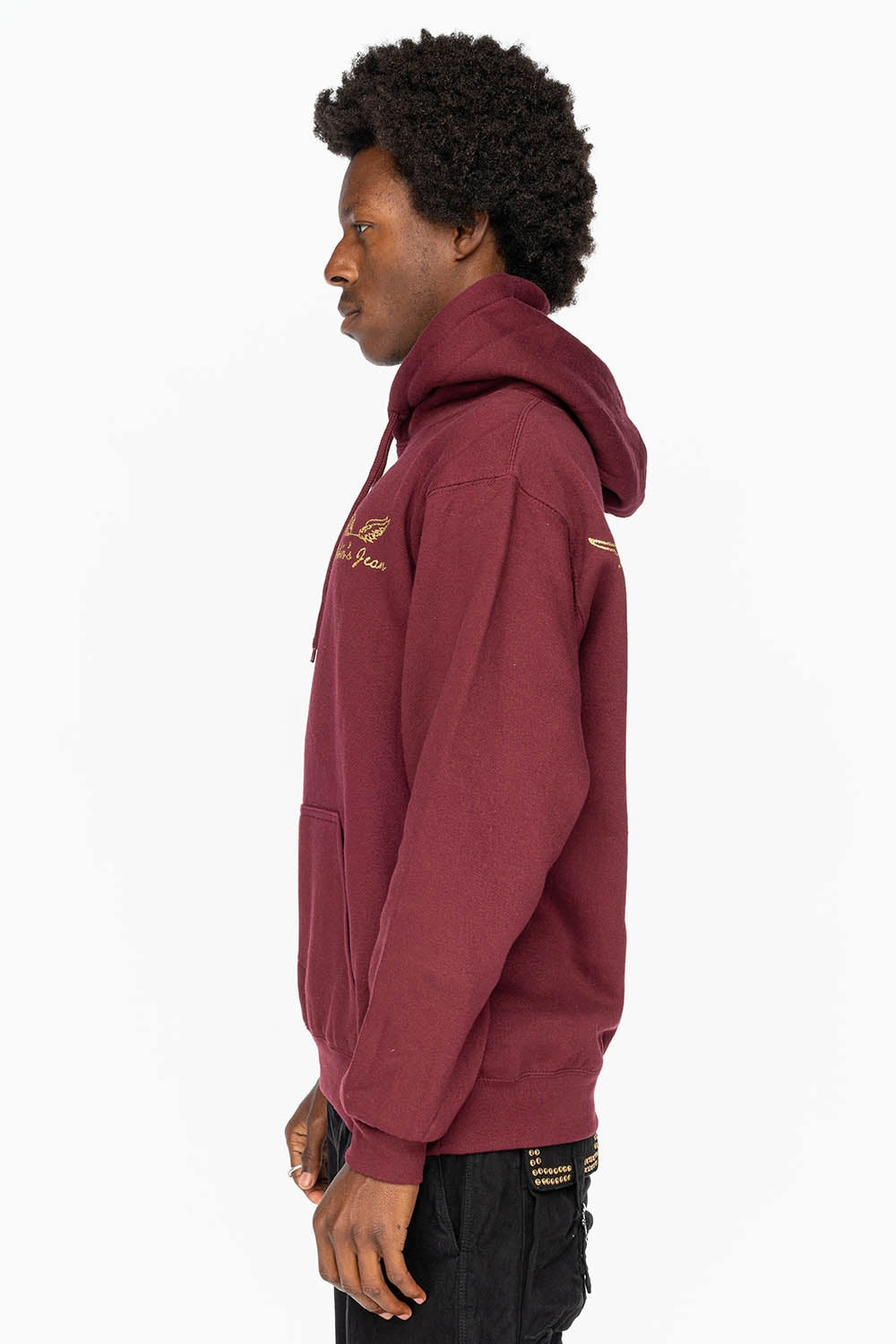 Cozy Waistband PULLOVER HOODIE IN BURGUNDY  WITH GOLD GLITTER FLEUR