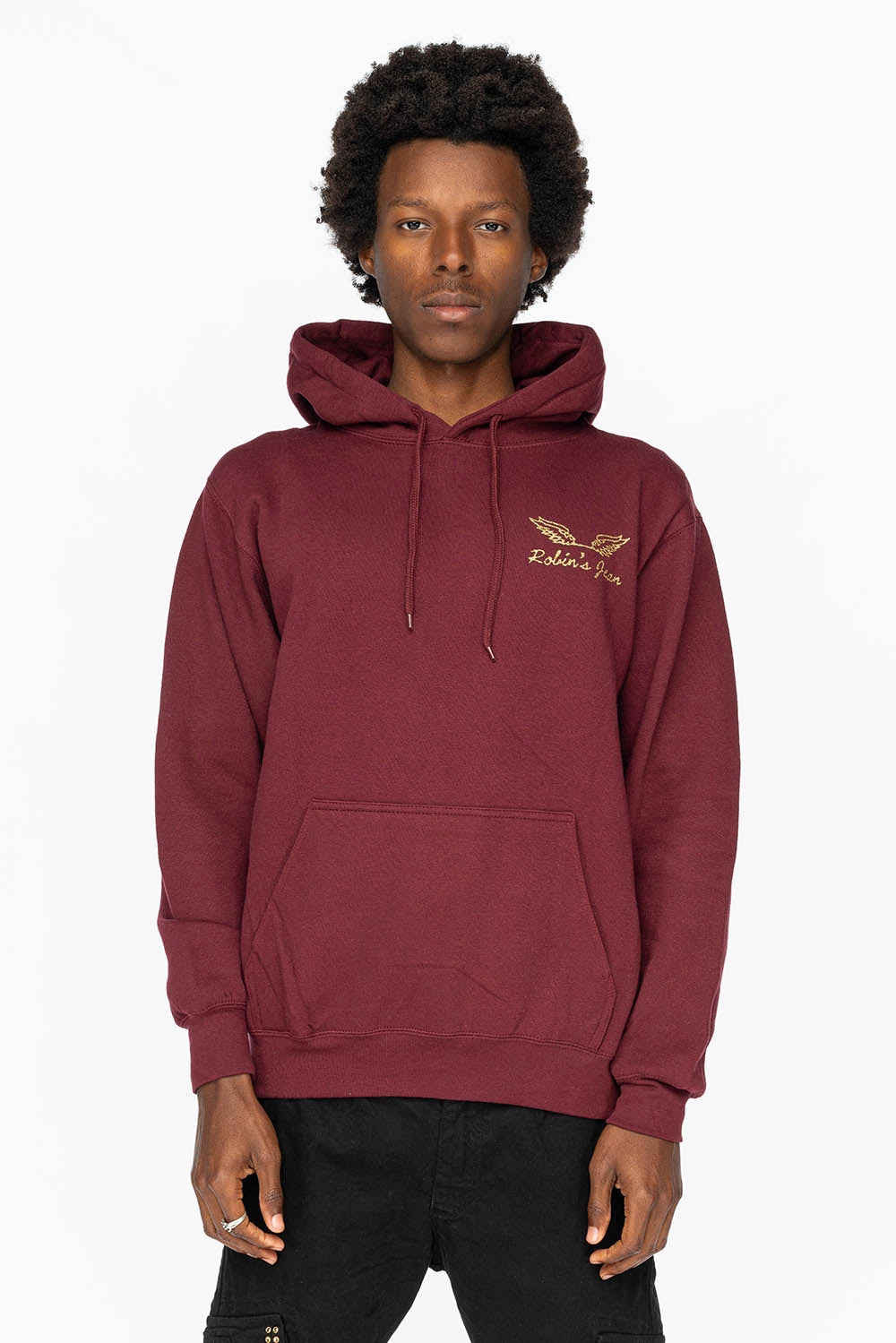 PULLOVER HOODIE IN BURGUNDY  WITH GOLD GLITTER FLEUR Warm Knit Layer Design