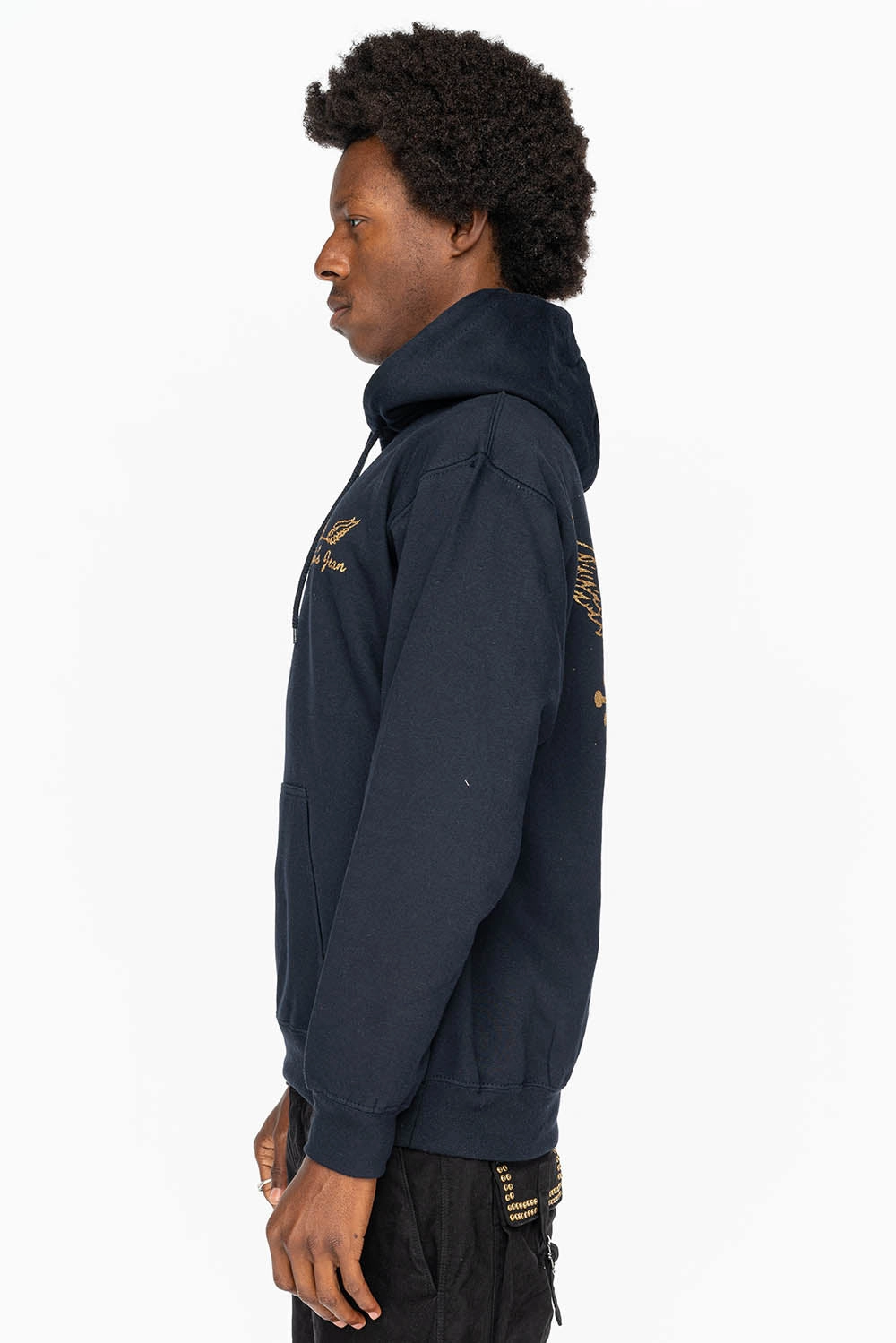 PULLOVER HOODIE IN NAVY  WITH GOLD GLITTER FLEUR Warm Knit