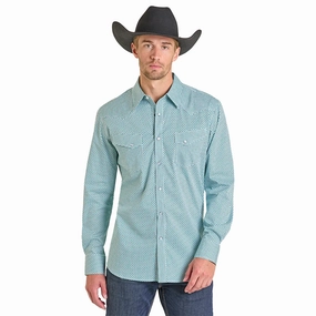 Essential Fit Rock & Roll Men's Turquoise Geometric Pearl Snap