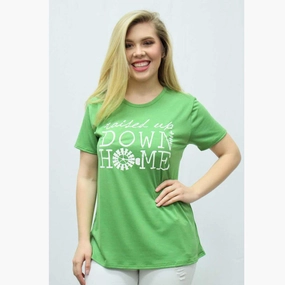 Women's Green Raised Up Down Home Tee Mesh Panel Details ReinforcedHems