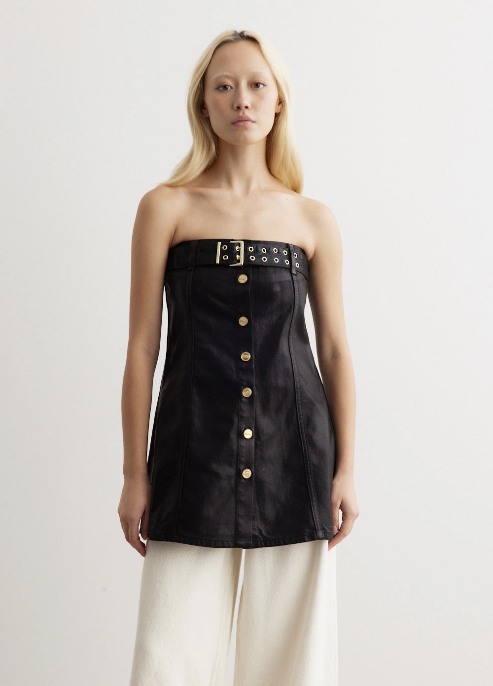 Relaxed Fit Water Repellent Finish Foil Denim Corsage Top