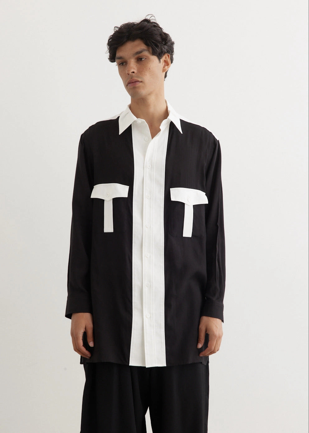 hypoallergenic EasyCare Fabric Monochrome Panel Tuck Collar Shirt