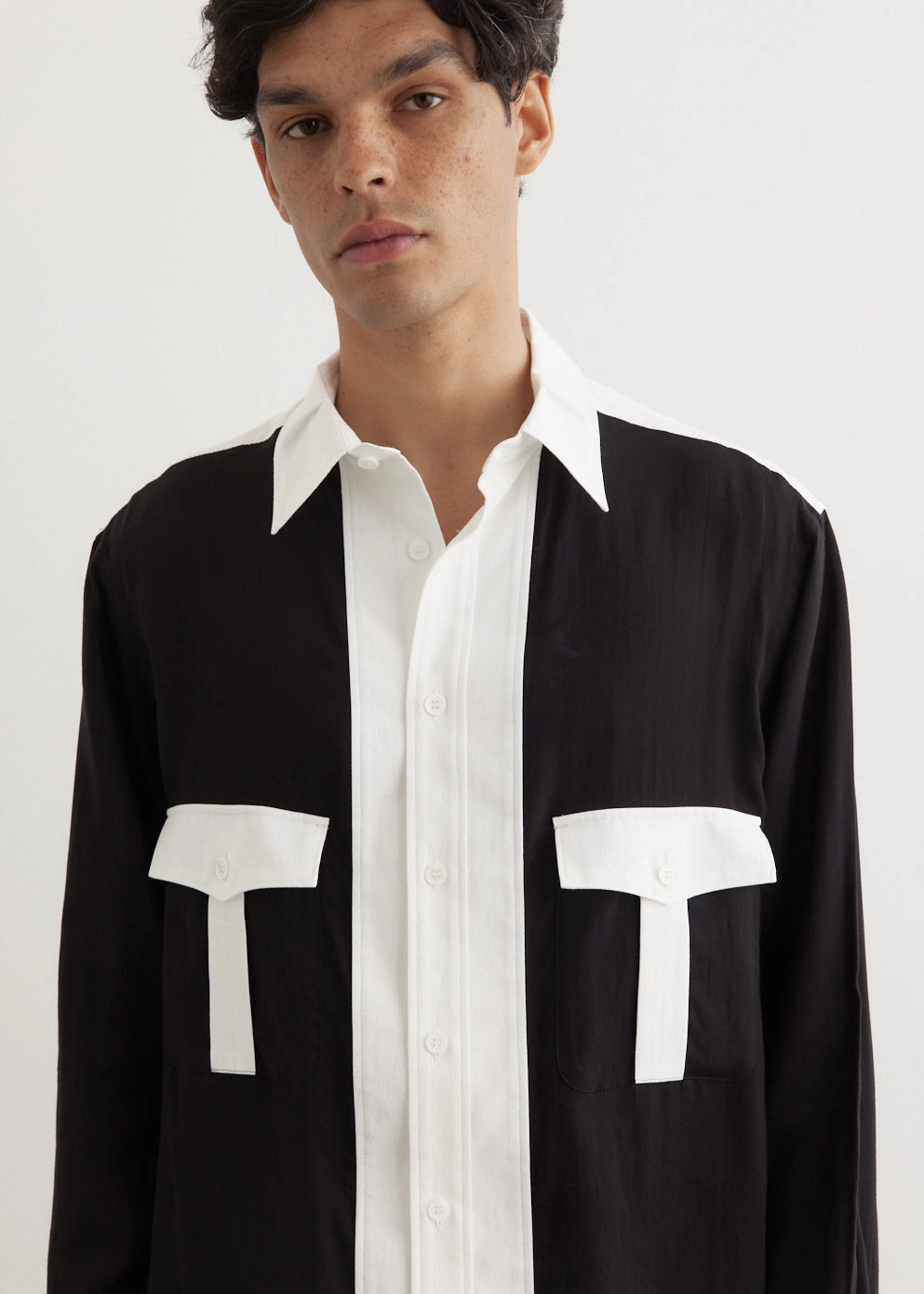 Monochrome Panel Tuck Collar Shirt Ventilated Back