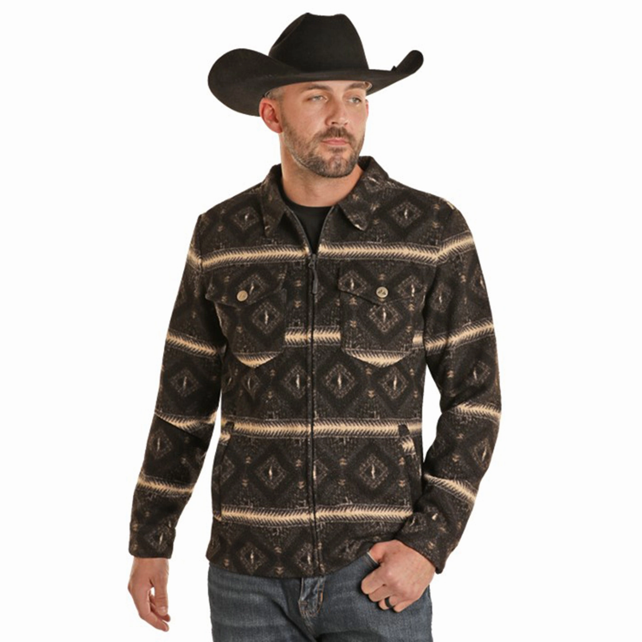 Ergonomic Shoulder Design Low Profile Logoing Powder River Men's Aztec Berber Jacket