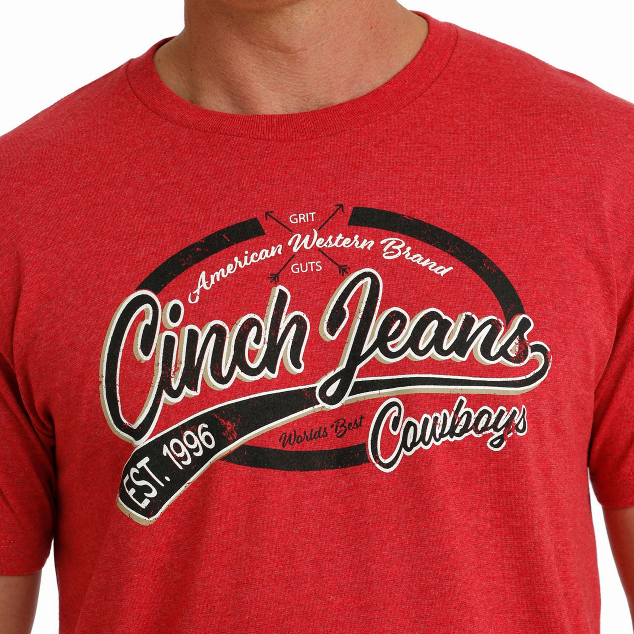 Cinch Men's Red Logo Tee Stretchable Fabric Low Profile Pocket Design