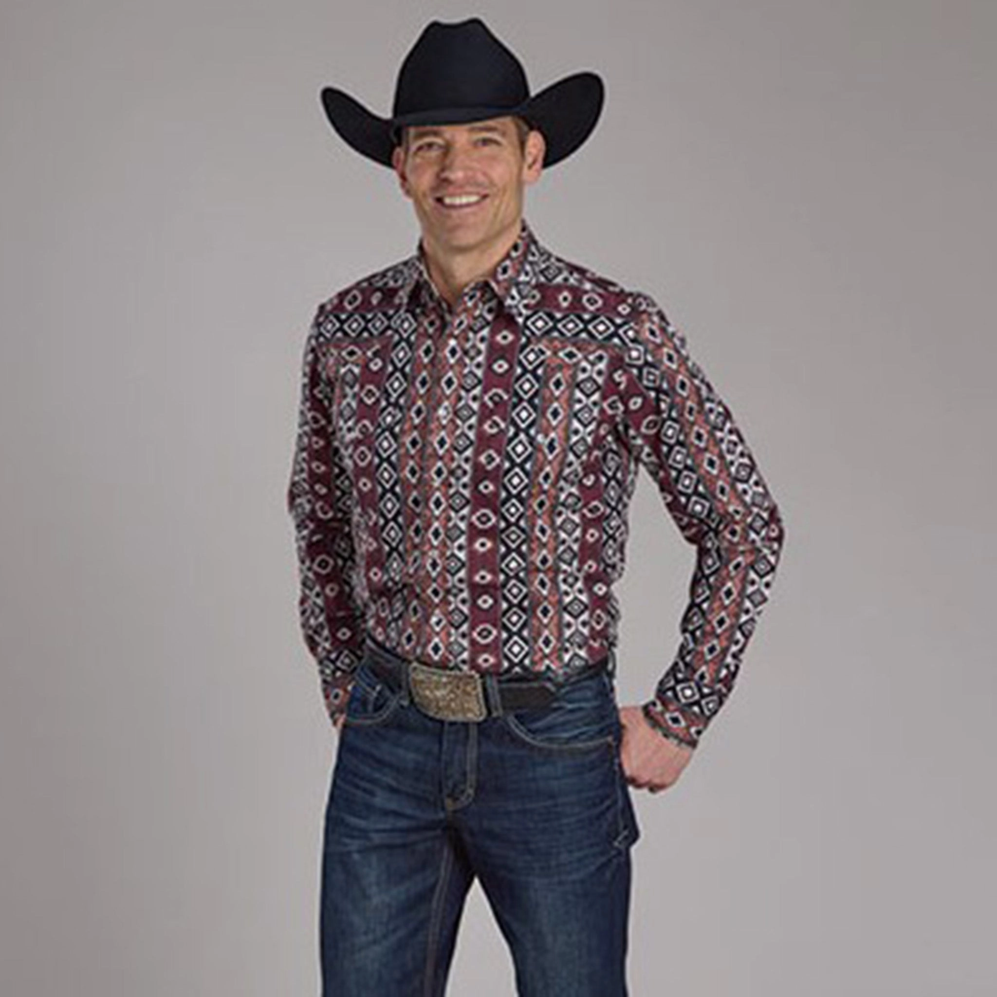 Eco-Friendly Choice Sports Ready Roper Men's Multi Color Aztec Vertical Stripe Long Sleeve