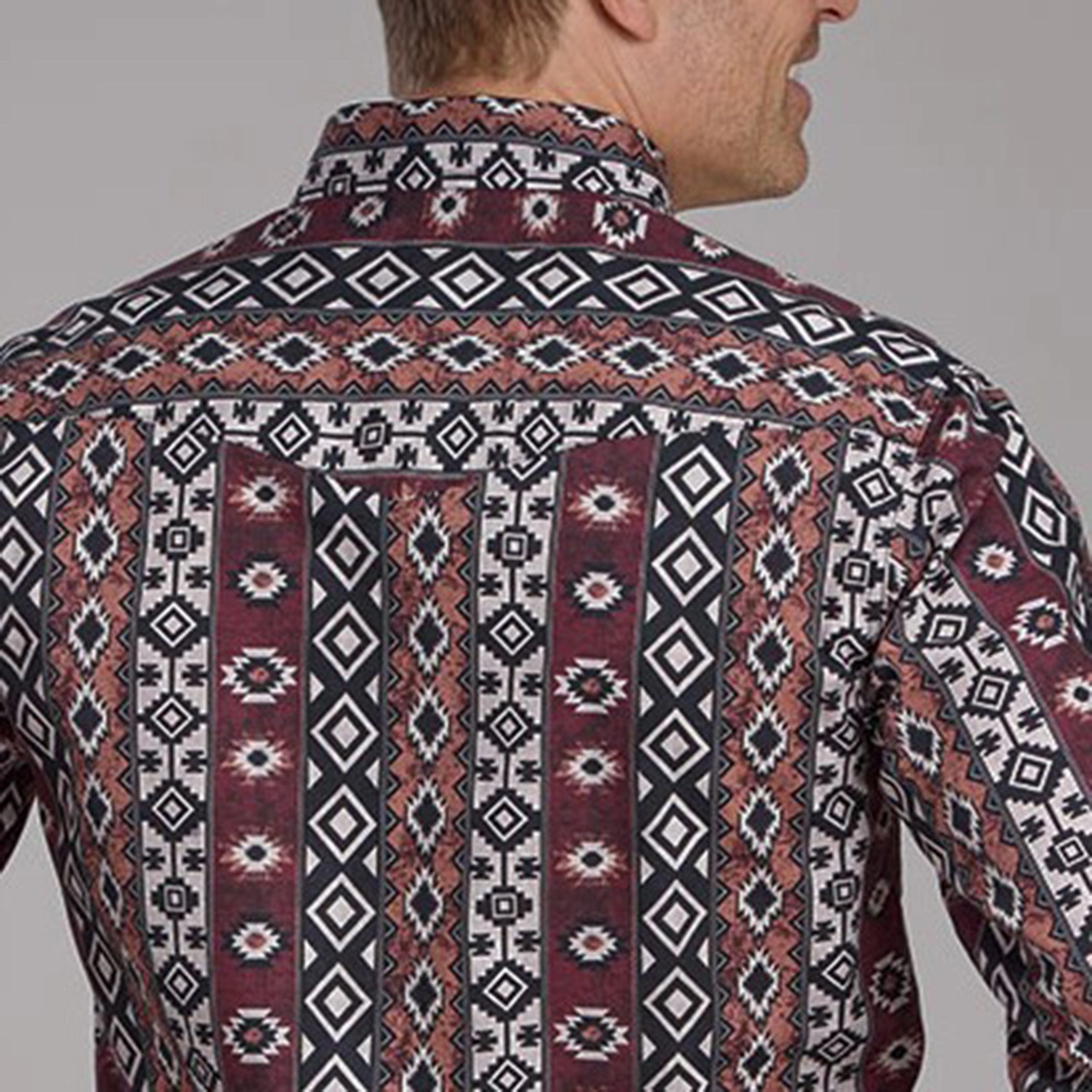 Roper Men's Multi Color Aztec Vertical Stripe Long Sleeve Athletic Look Thermal Regulation Fabric