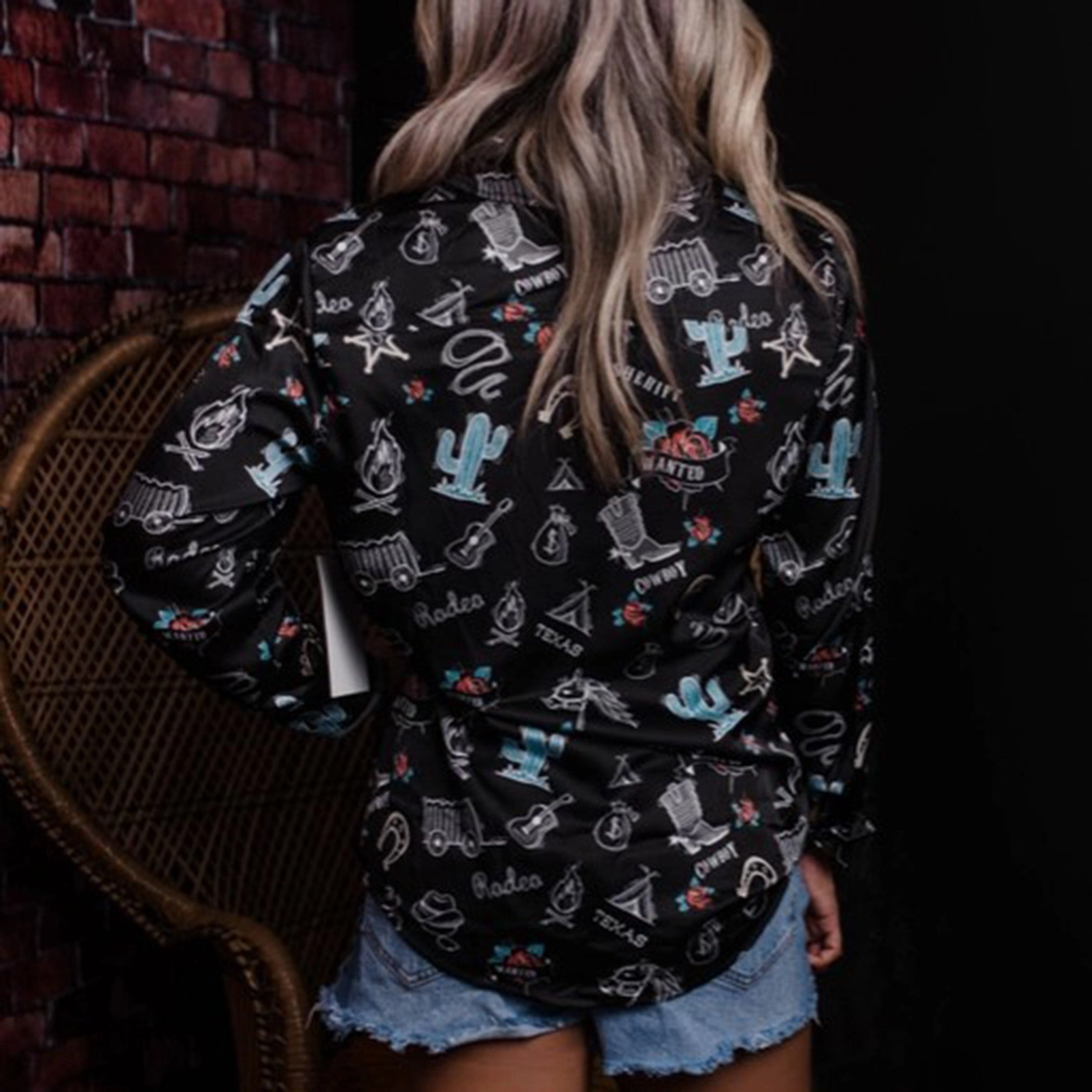 Women's Black TX Rodeo Graphic Long Sleeve Shirt Basic Sweatshirt