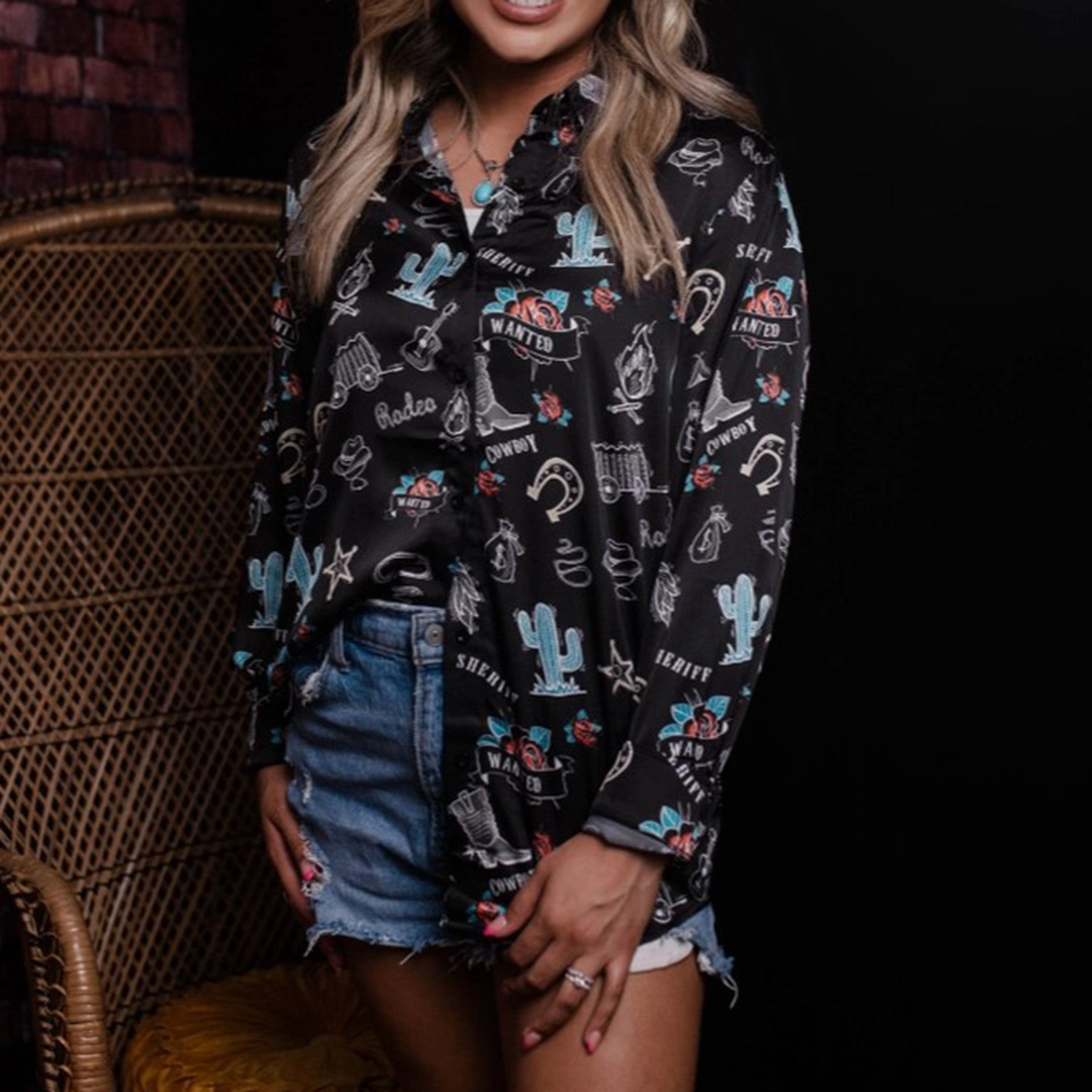 VNeckline Relaxed Tank Women's Black TX Rodeo Graphic Long Sleeve Shirt