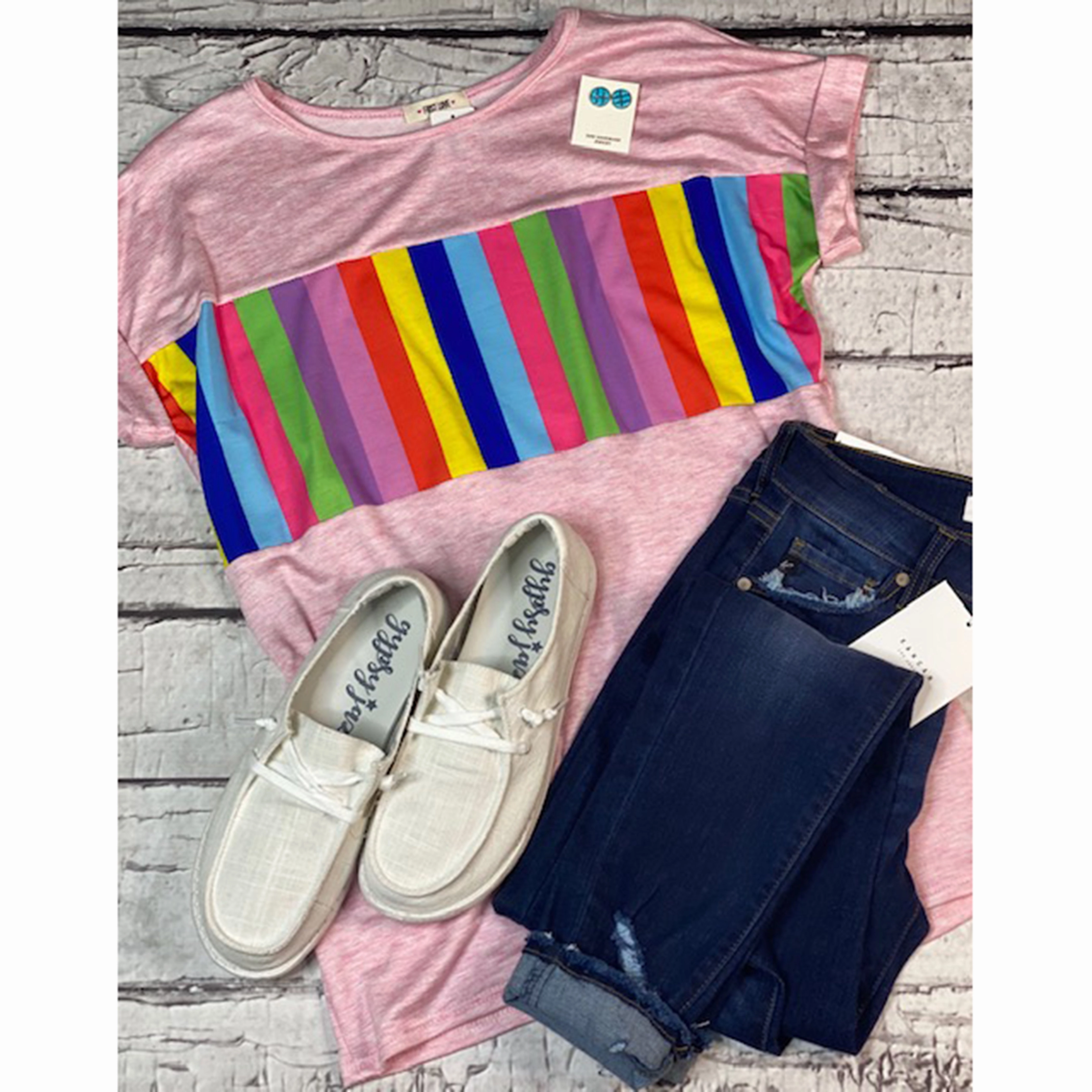 MultiPanelDesign Airflow Ventilation Zones Pink Rainbow Stripe Tee