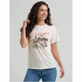 Wrangler Women's Horse & Rider White Tee Friction Resistant Shoulder