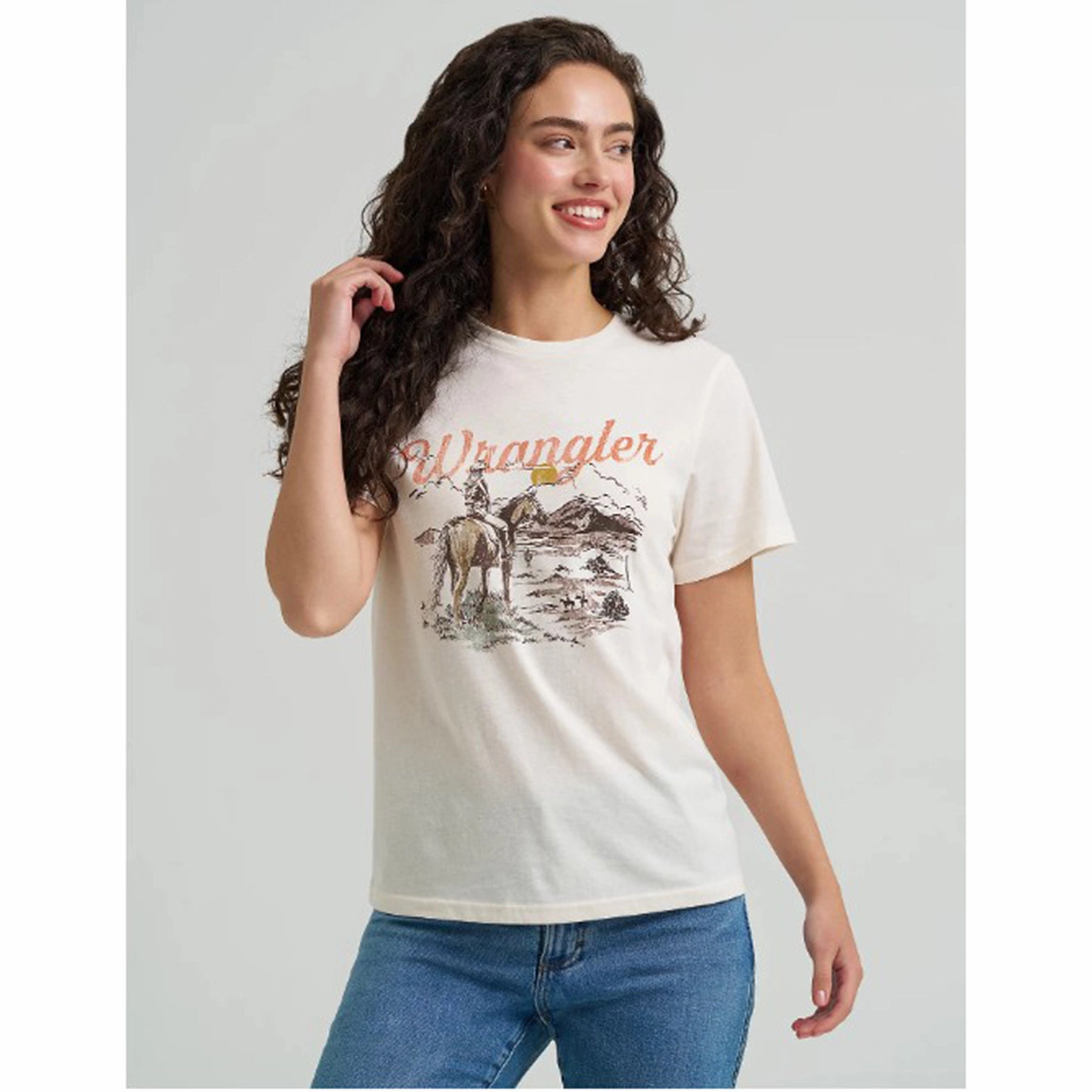 Cozy Fit MultiPanelBreathability Wrangler Women's Horse & Rider White Tee
