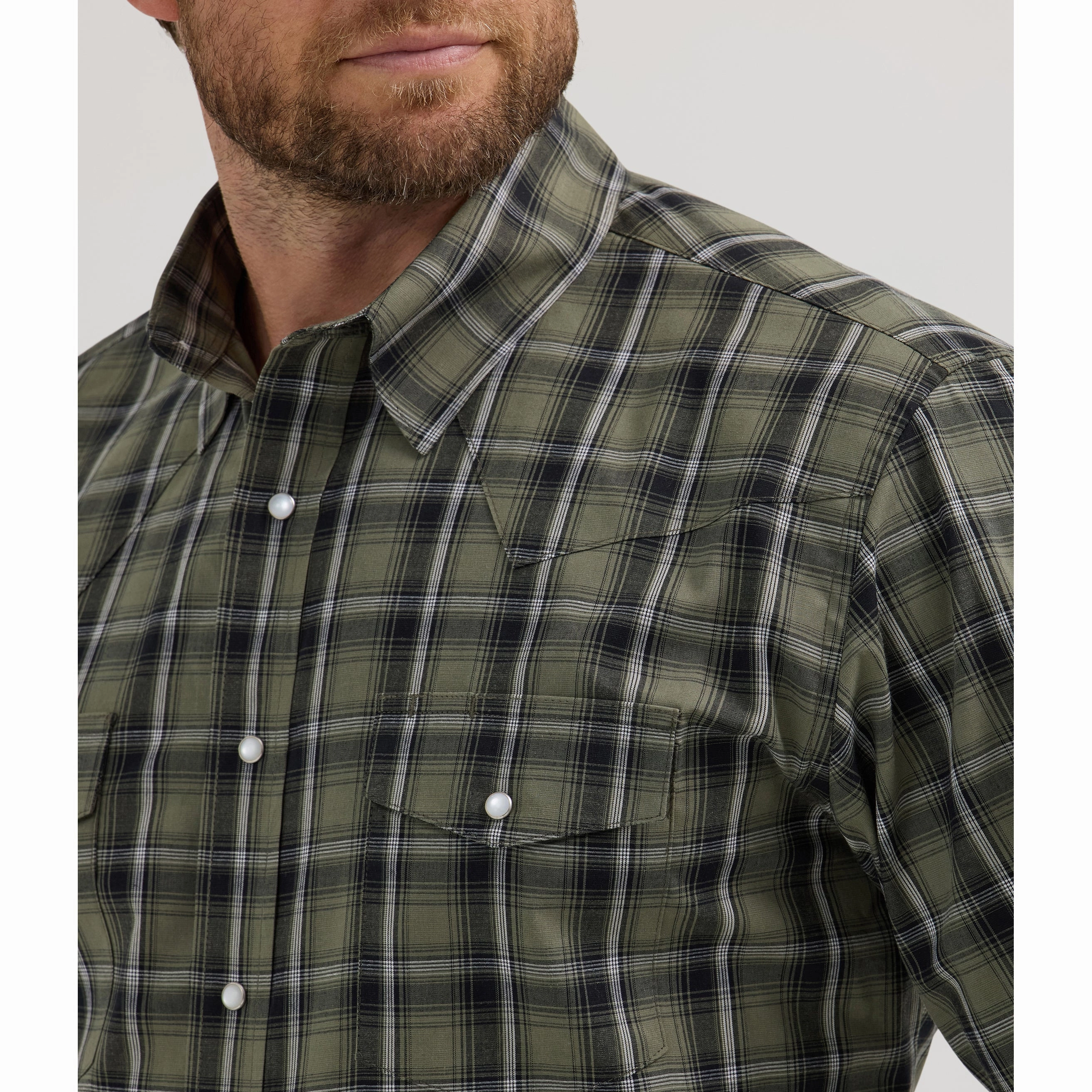 Wrangler Classic Green Plaid Long Sleeve Cocktail Event Quick Release Placket