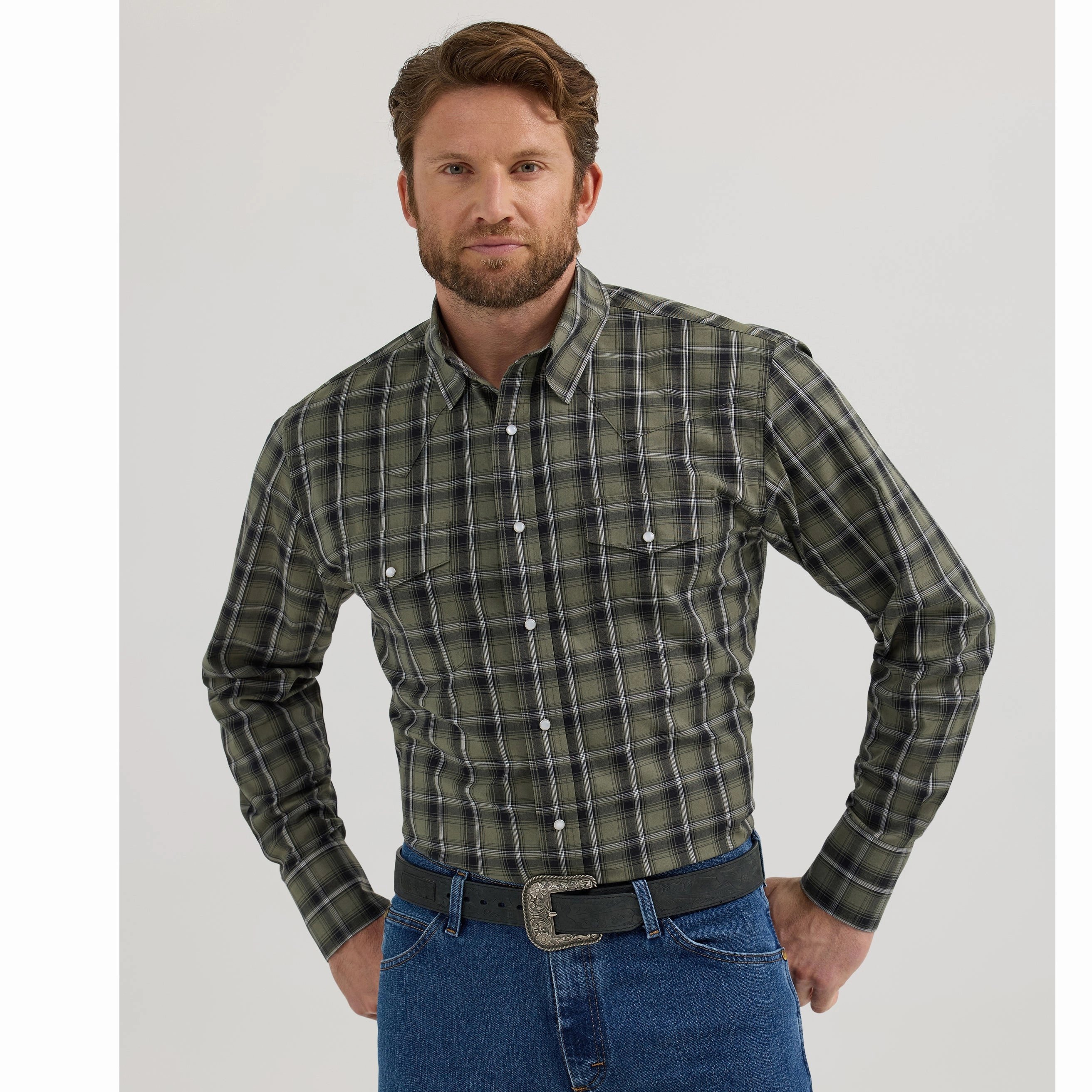 Ombre look Long Sleeve Wrangler Classic Green Plaid Long Sleeve