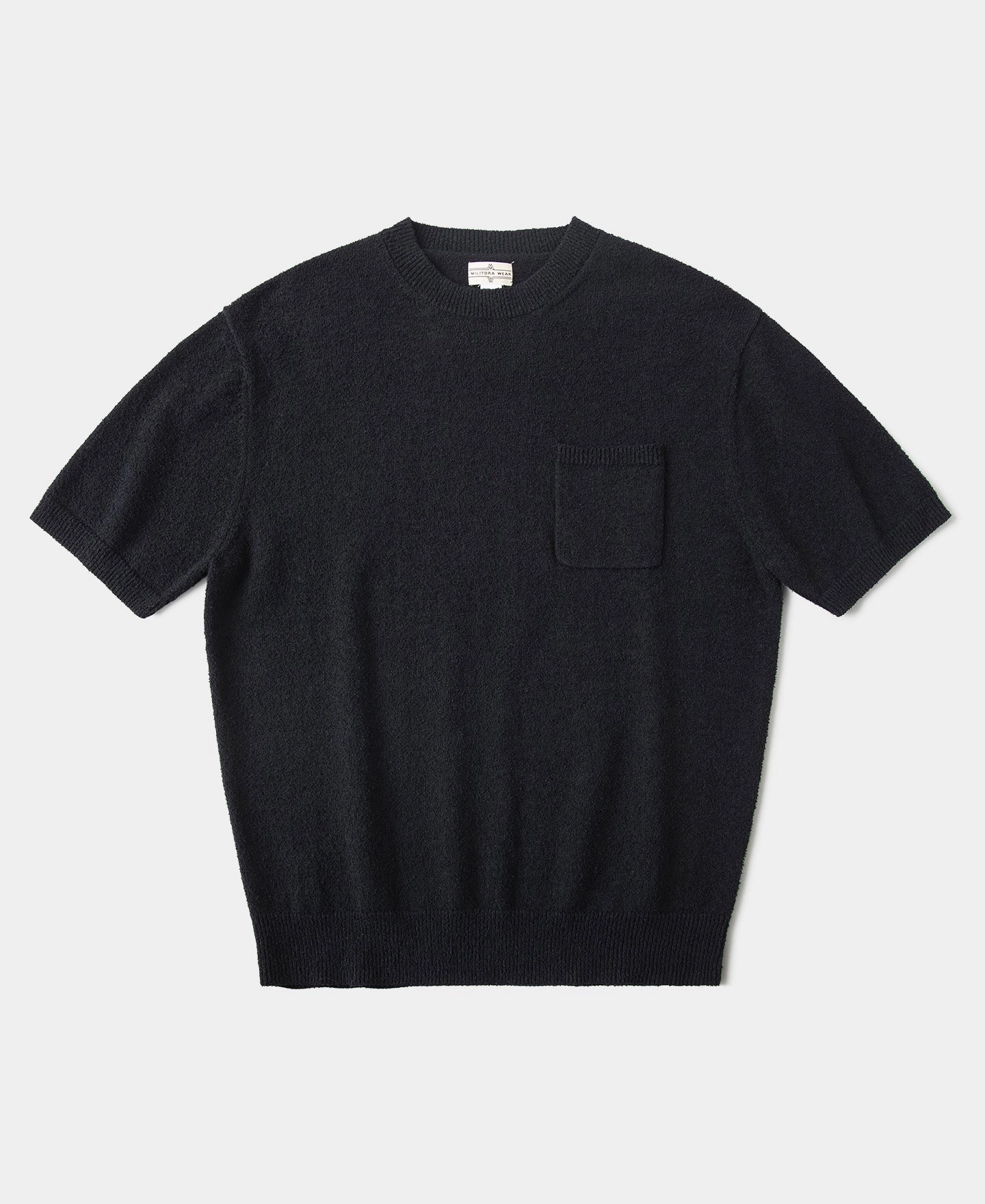 Lot 918 1940s Cotton-Blend Boucl?? Pocket T-Shirt - Black Functional Side Gussets Layered Wear