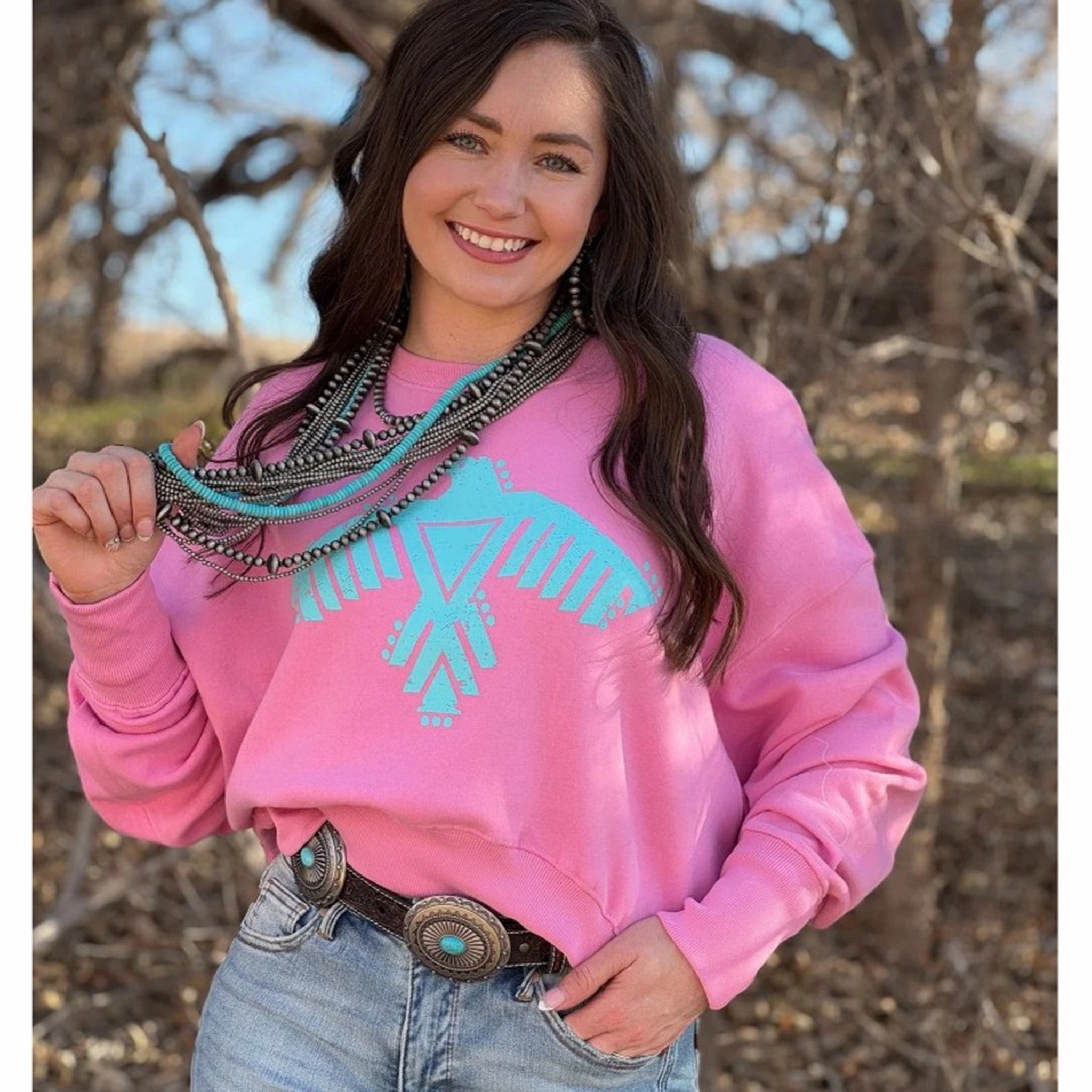 Soft Comfort Design LaserCut Vents Texas True Threads Pink/Turquoise Thunderbird Sweatshirt