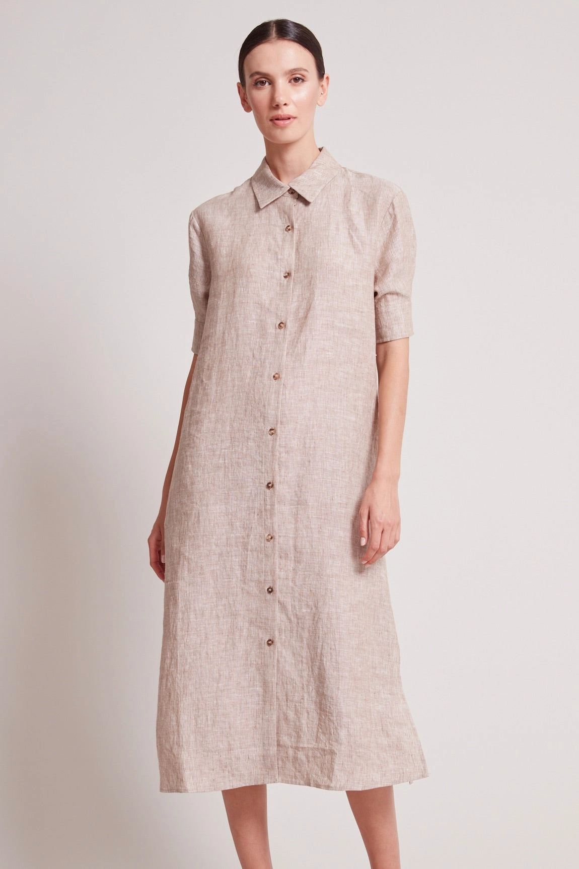 Randi Long Buttoned Shirt Dress - Caramel Workwear Comfort