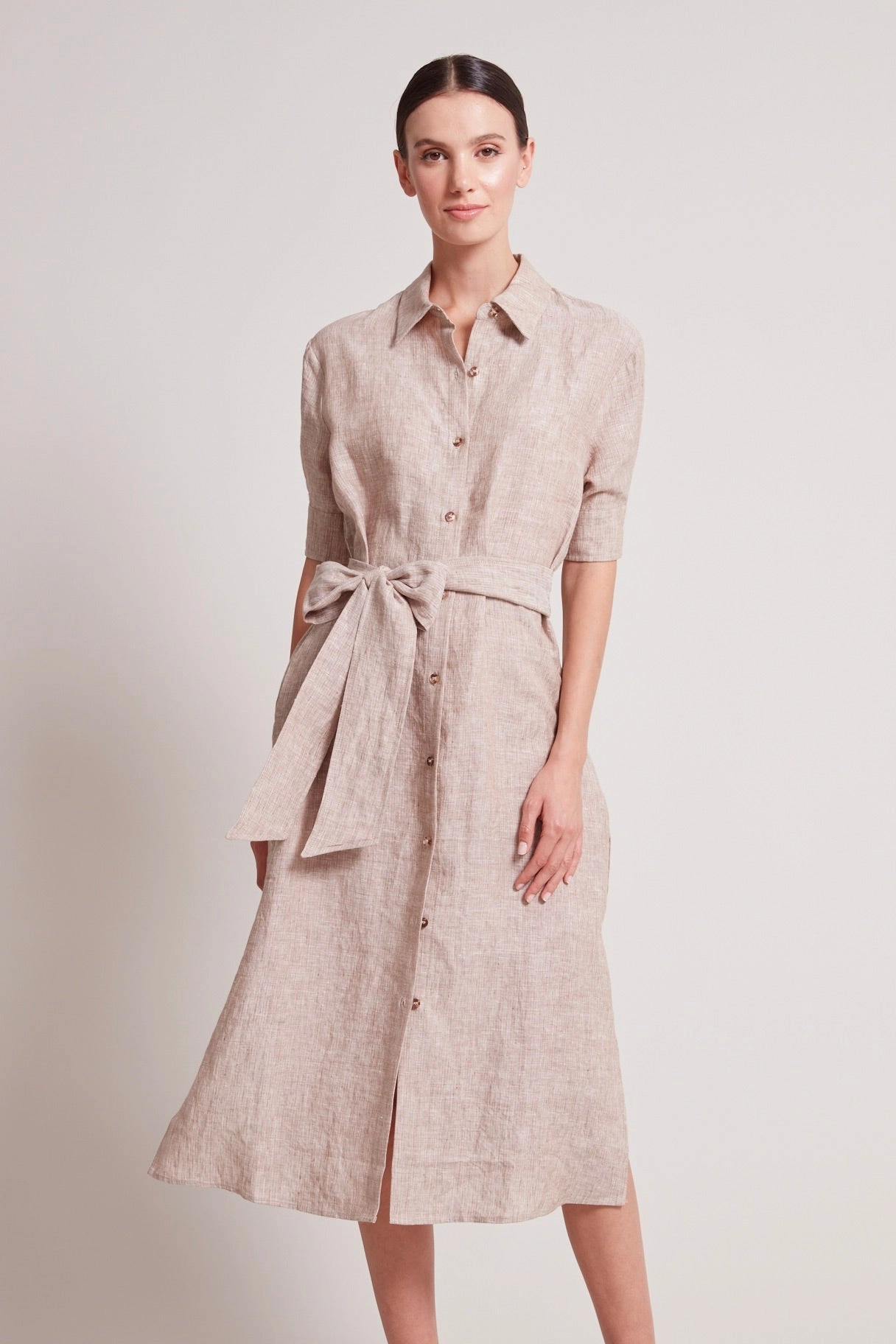 Randi Long Buttoned Shirt Dress - Caramel Red-Carpet Day Glow