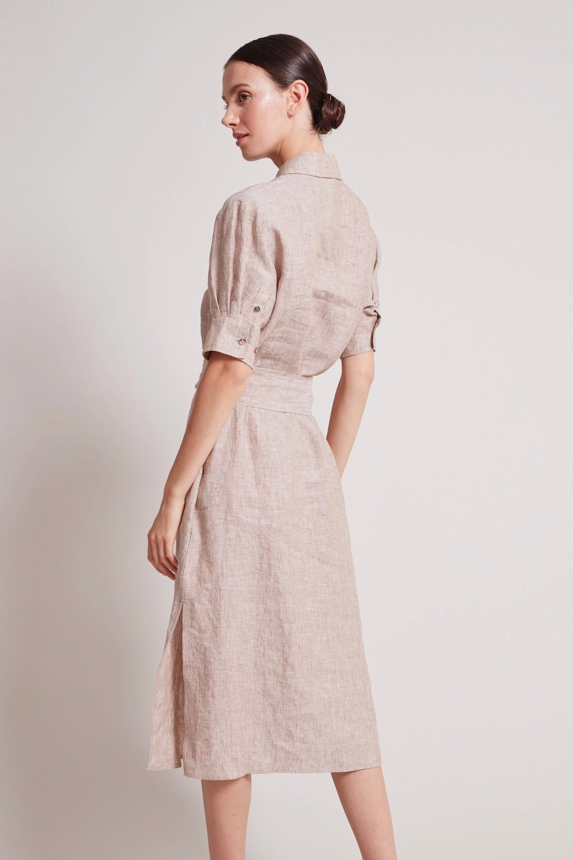 All-Purpose Comfort Dreamy Texture Randi Long Buttoned Shirt Dress - Caramel