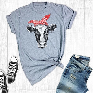 Red Bandanna Cow Grey T Shirt QuickDry Texture SleevelessOption