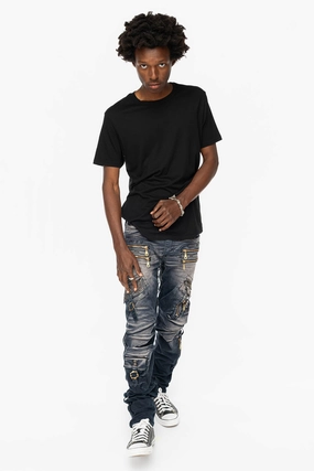 Chic Silhouette Street Inspired RAPTOR MILITARY STYLE CARGO JEAN IN ANTIQUE PURPLE WASH WITH CRYSTALS