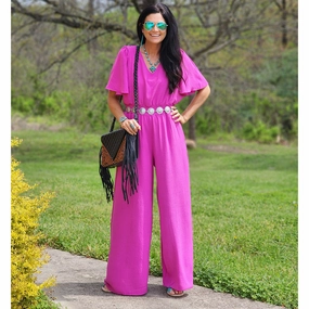 Simple Detail Pink Jumpsuit