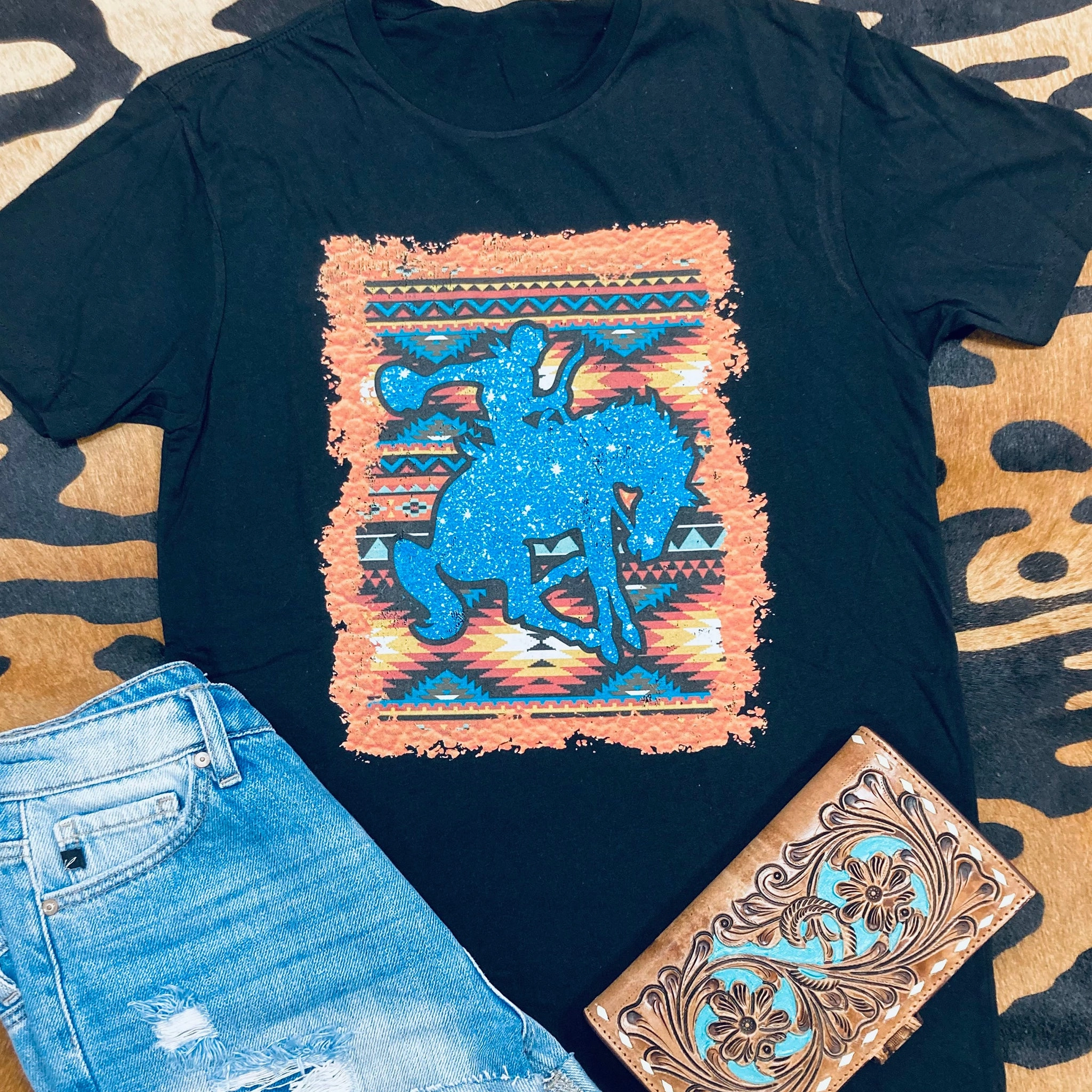 Wrinkle Resistant Textile Rebel Rose Aztec Bronc Tee