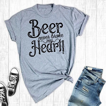 High Collar Protection Design Rebel Rose Lt. Grey Graphic Tee - Beer Never Broke My Heart