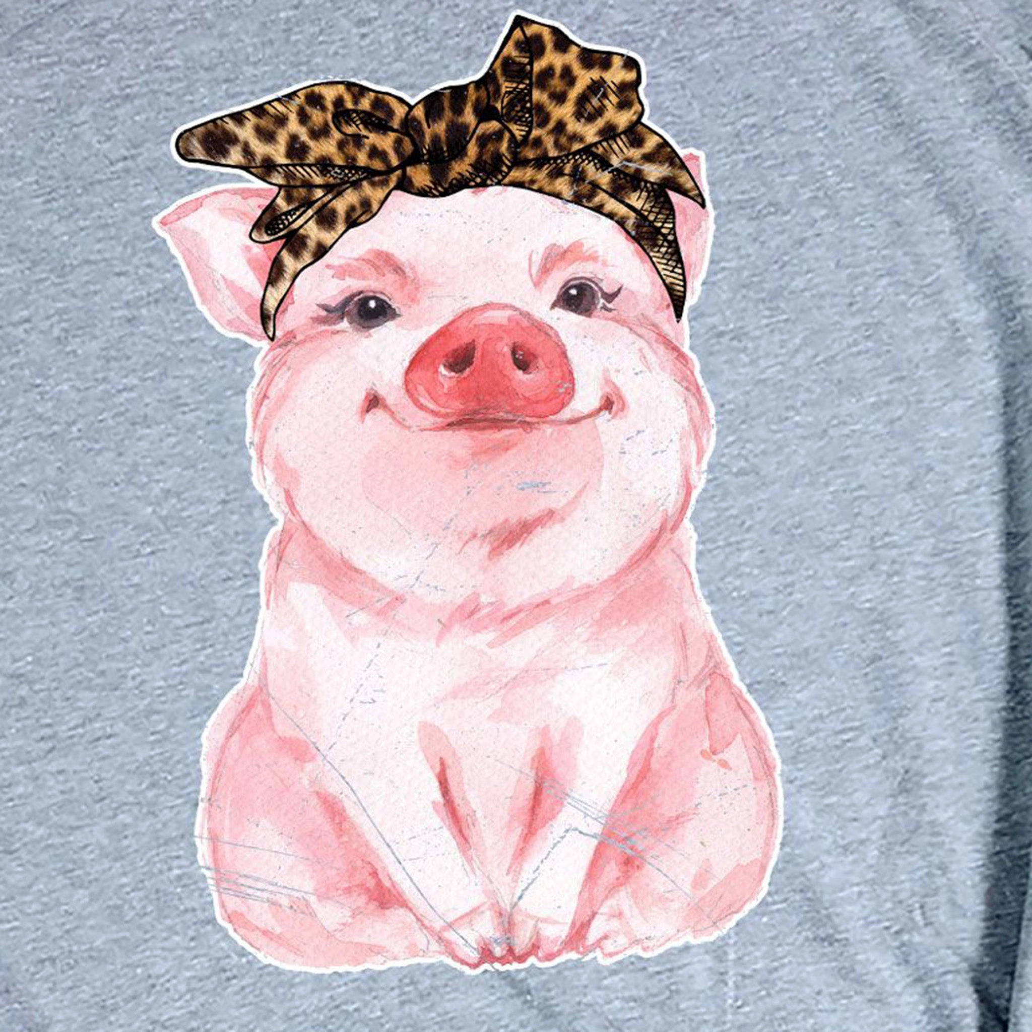 Elastic Edge Binding Easy Care Material Rebel Rose Lt. Grey Graphic Tee - Watercolor Pig Leopard Bandana