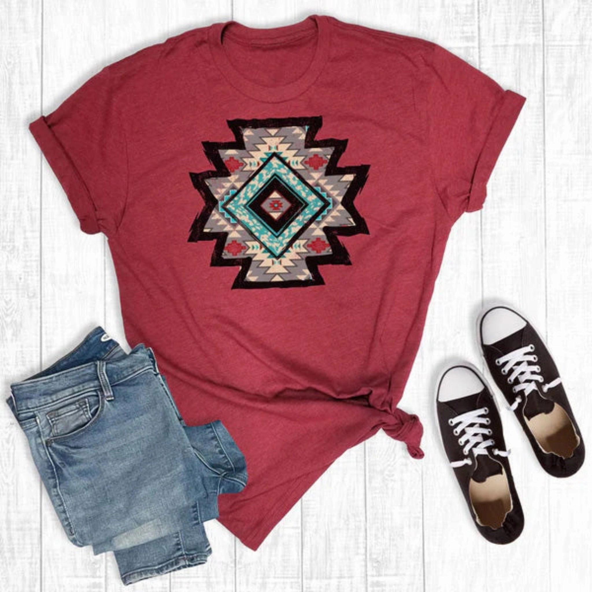 Rebel Rose Western Tribal Aztec Cardinal Tee AdaptiveFitFabric