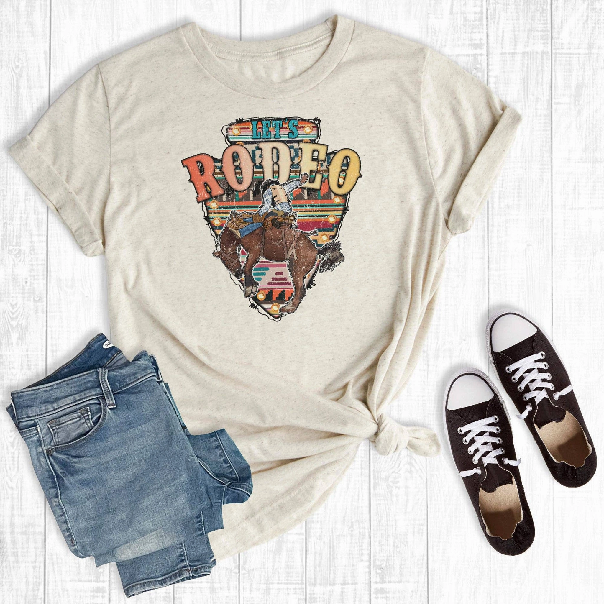 Rebel Rose Women's Let's Rodeo Arrow T-Shirt Bound Edges