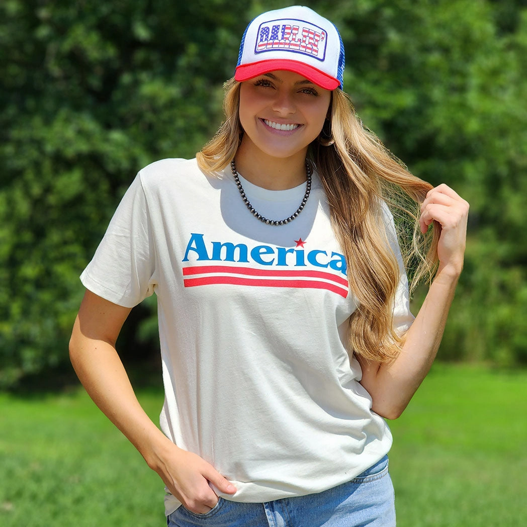 America Tee Reinforced Shoulders Layered Neckline