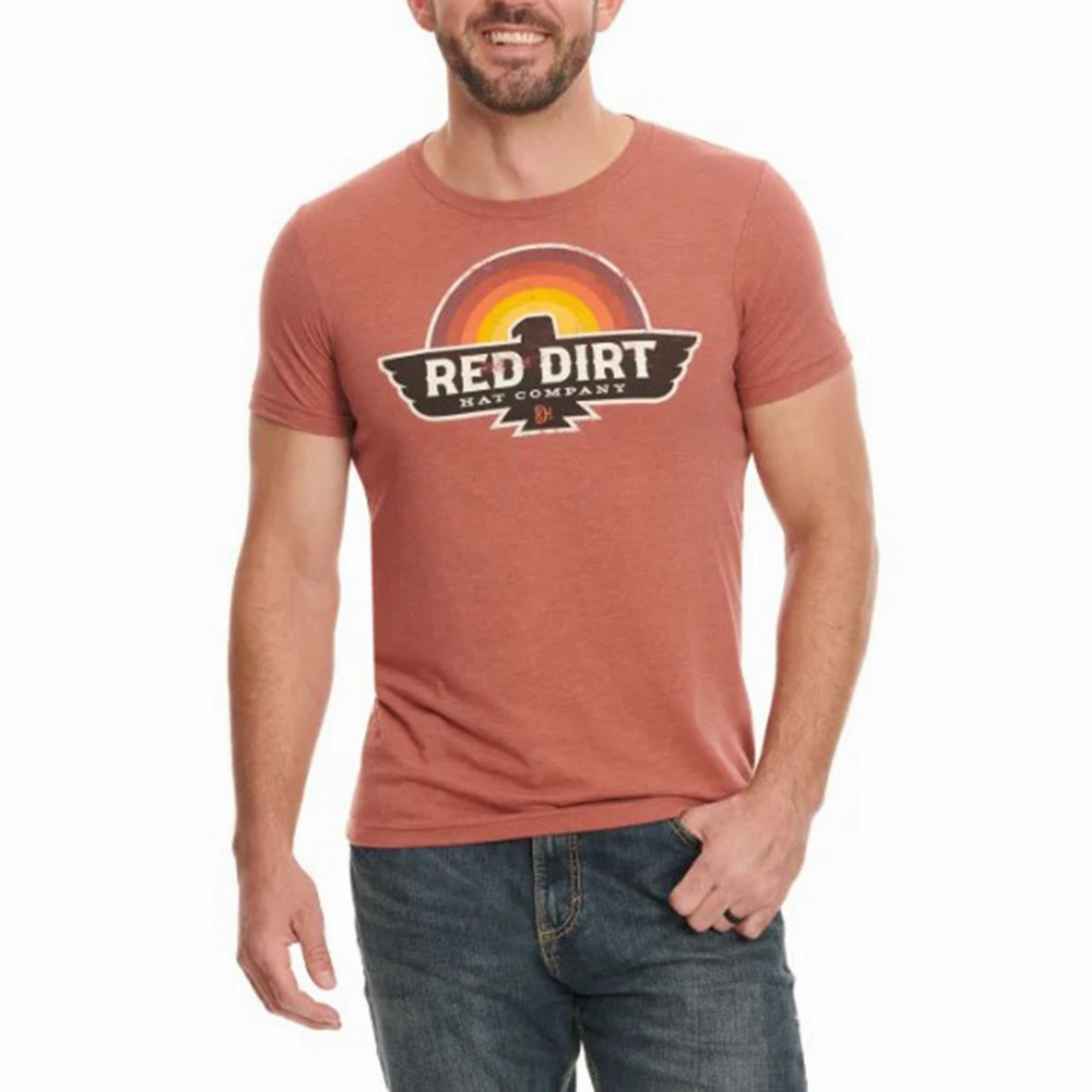 Red Dirt Thunderbird Sunset Tee Flexible Shoulder Construction Designer Touch