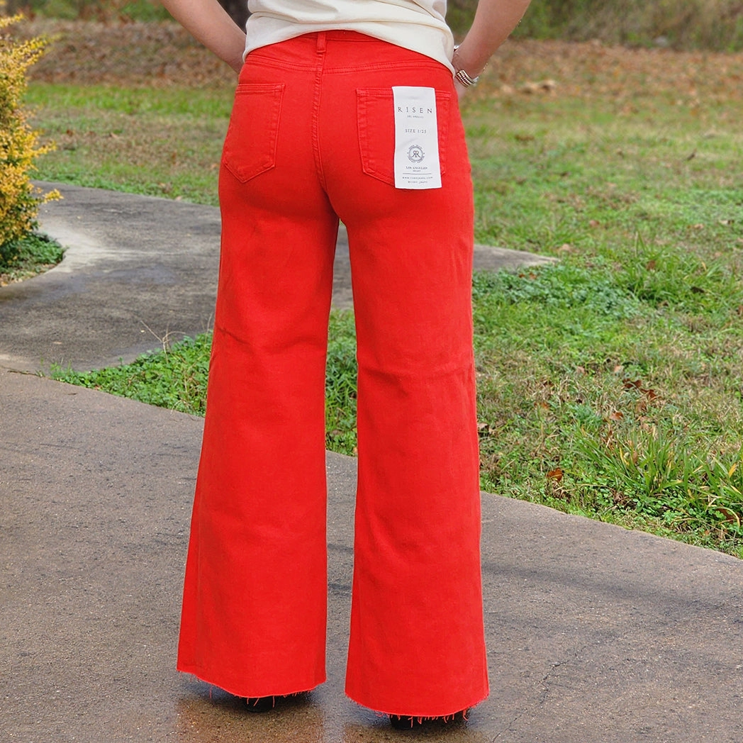 Softened Fabric Red Fiesta Wide Leg Palazzo Jean