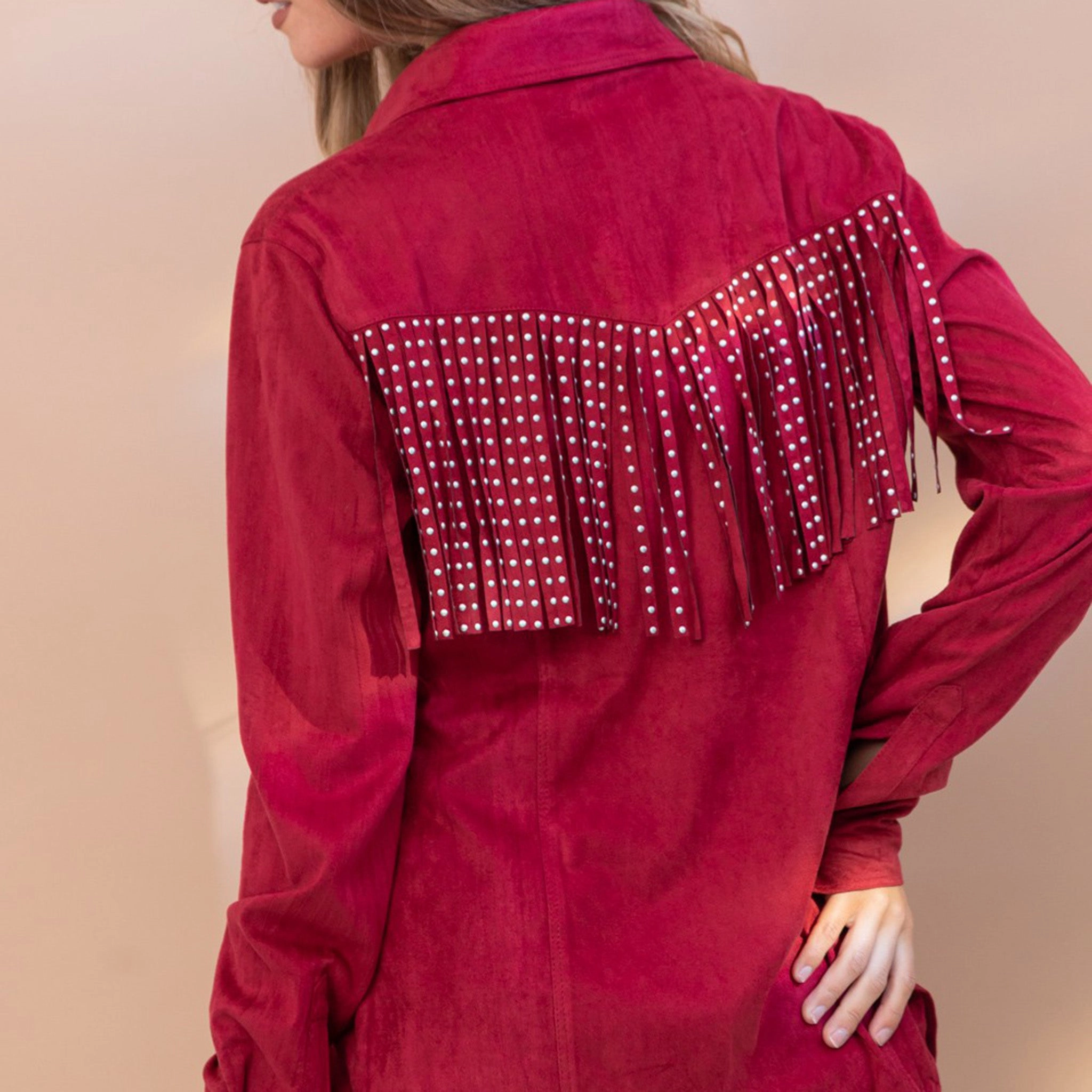 Elegant Cardigan Red Swayze Fringe Blouse