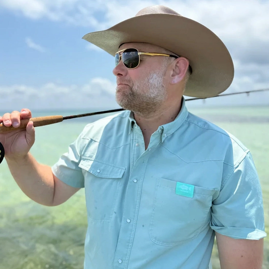 Reel Rodeo Outdoors Sage Pearl Snap Short Sleeve Stretchable Fabric